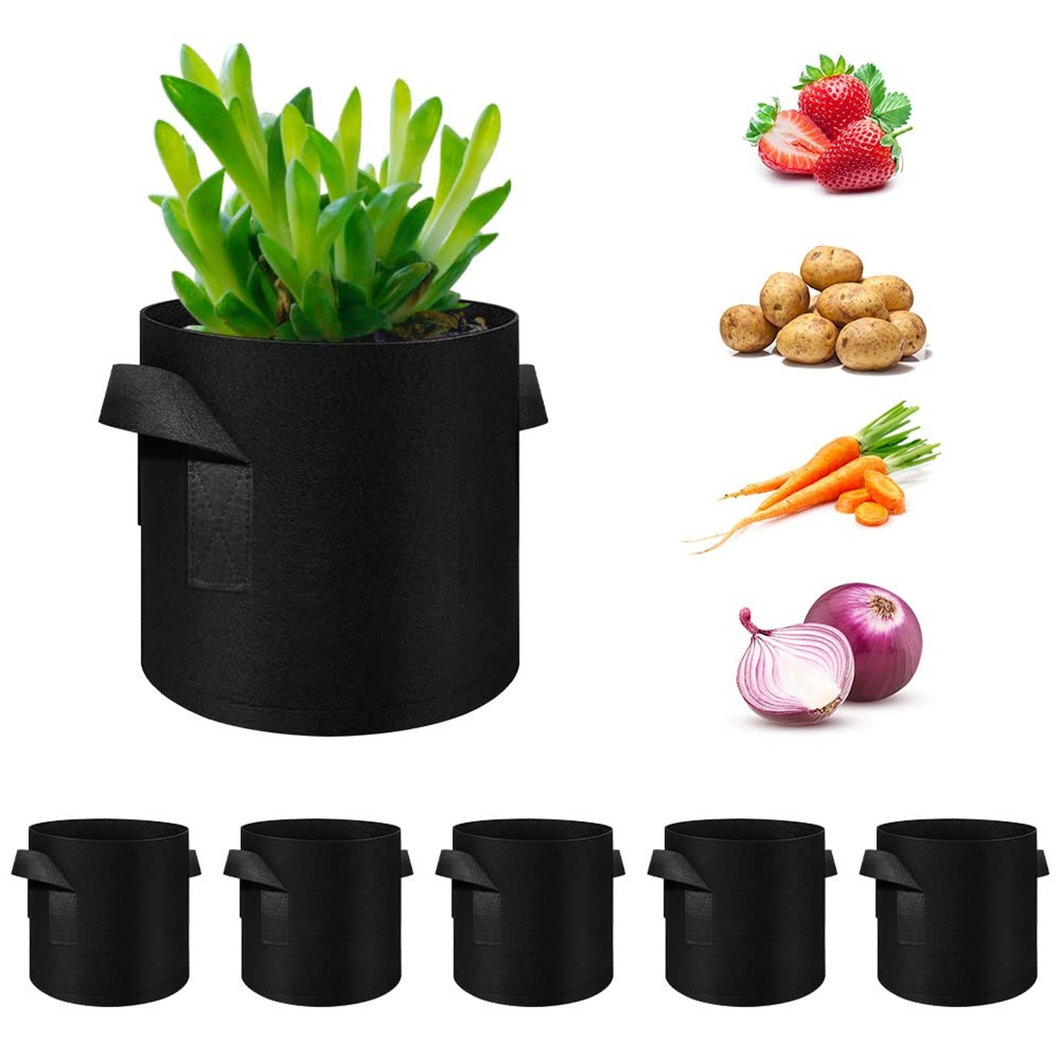 5 Pack 7 Gallon Grow Bags, Heavy Duty Thickened Nonwoven Fabric Pots with Han…