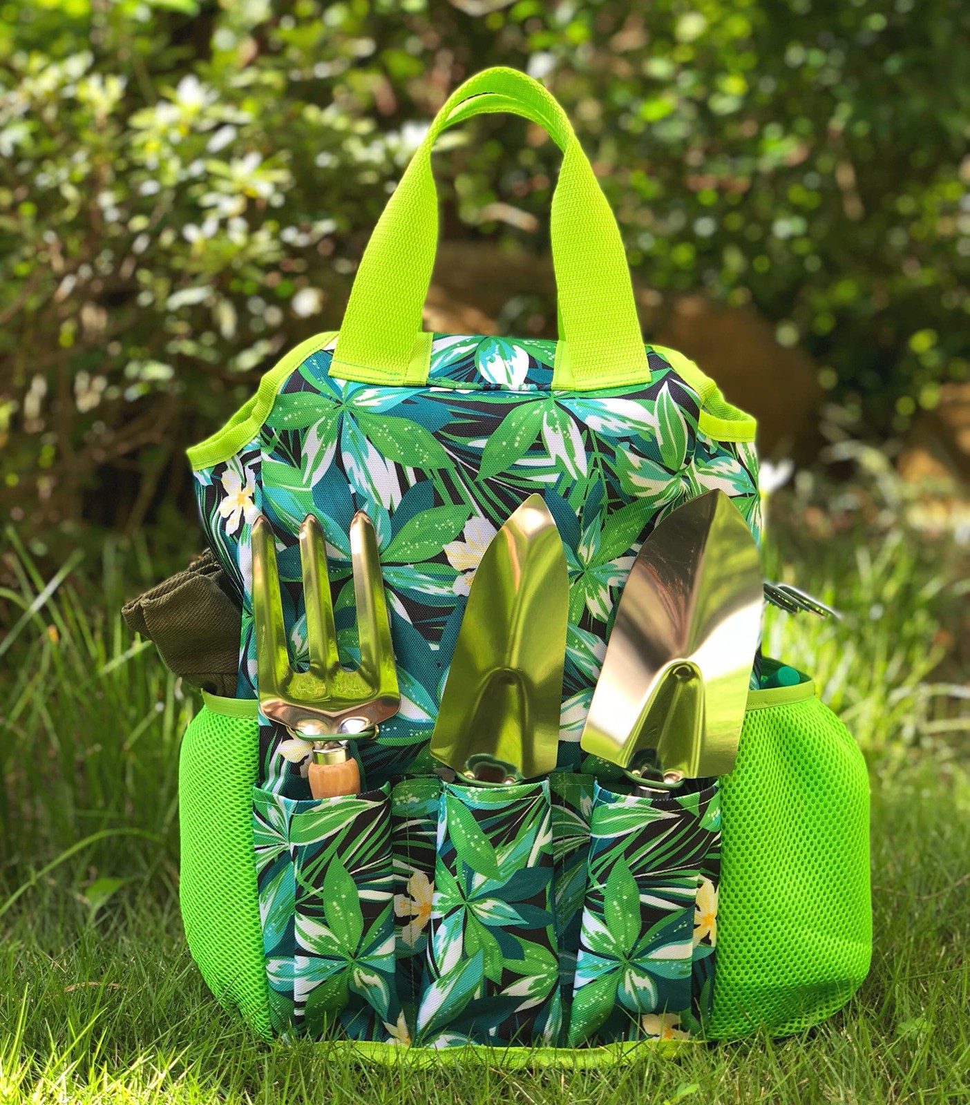 9-Piece Garden Tools Set with Gloves and Colorful Tote – Gardening Kit