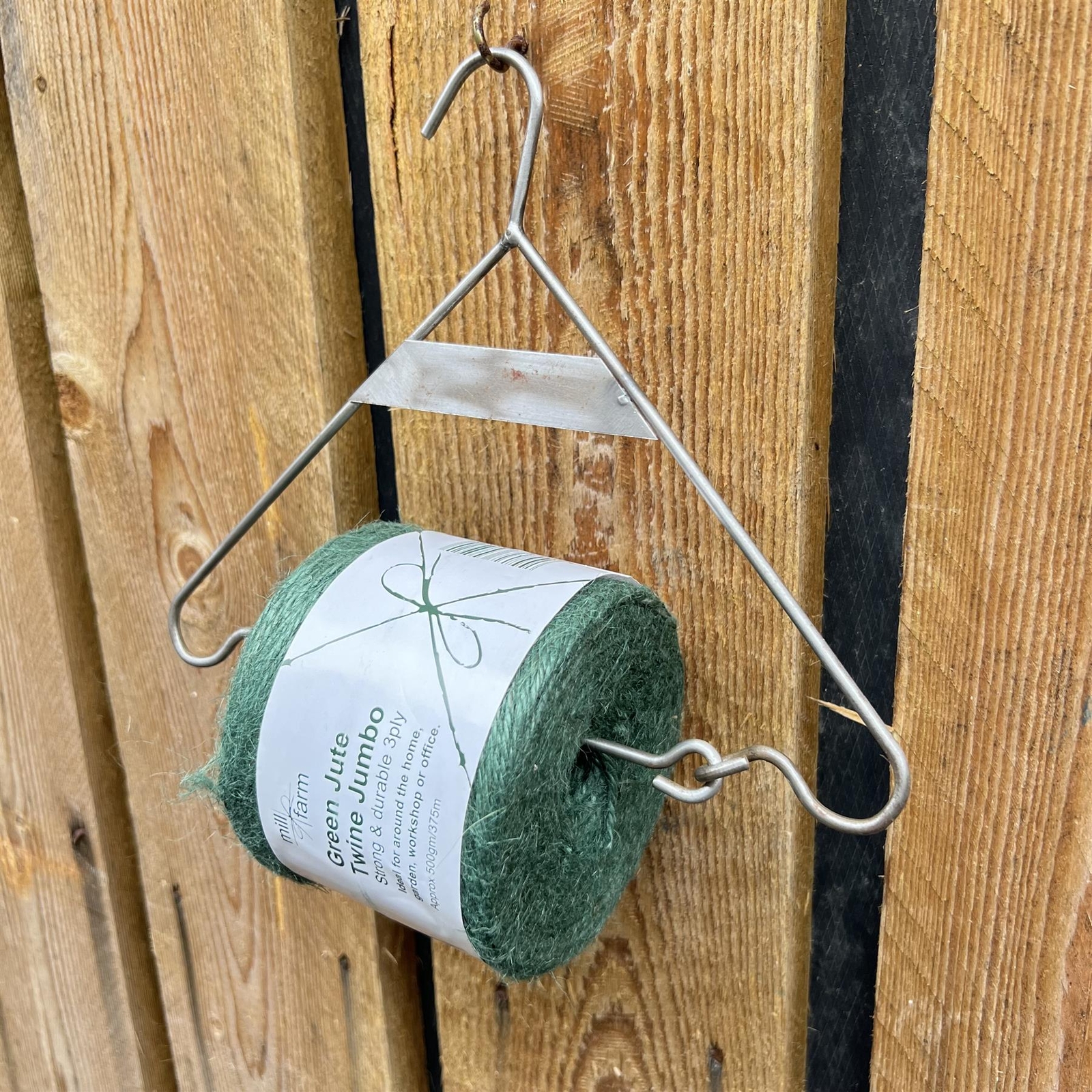 Cast iron hanging jute string dispenser with 375m Green Jute Twine