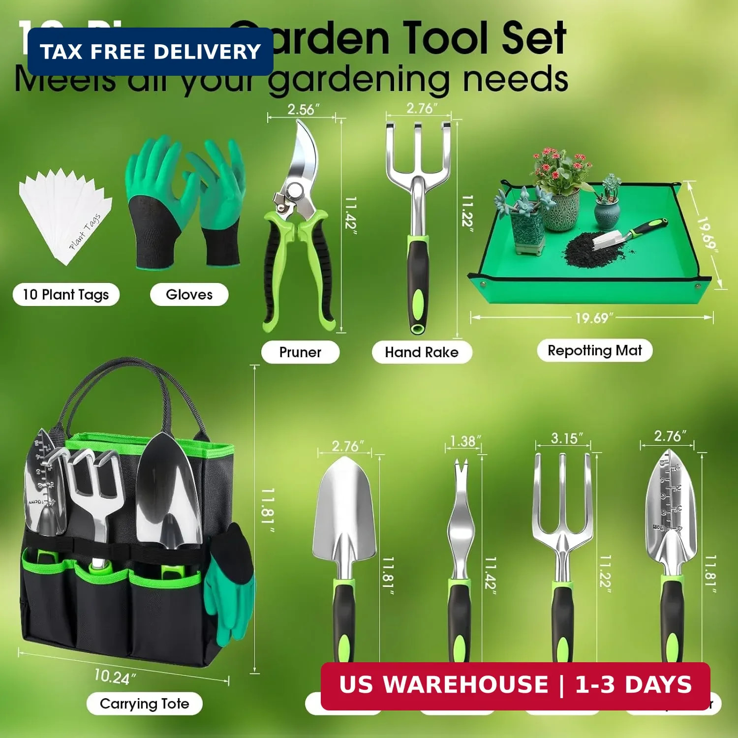 WOWBOX Garden Tools Set – 10 PCS, Heavy Duty Gardening Hand Tools Kit with Stora