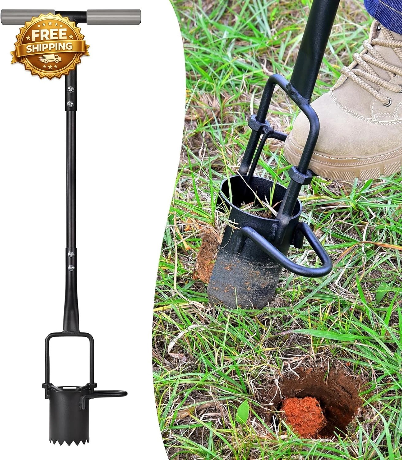 Sod Plugger Bulb Planter with Long Handle and Serrated Base Garden Tool