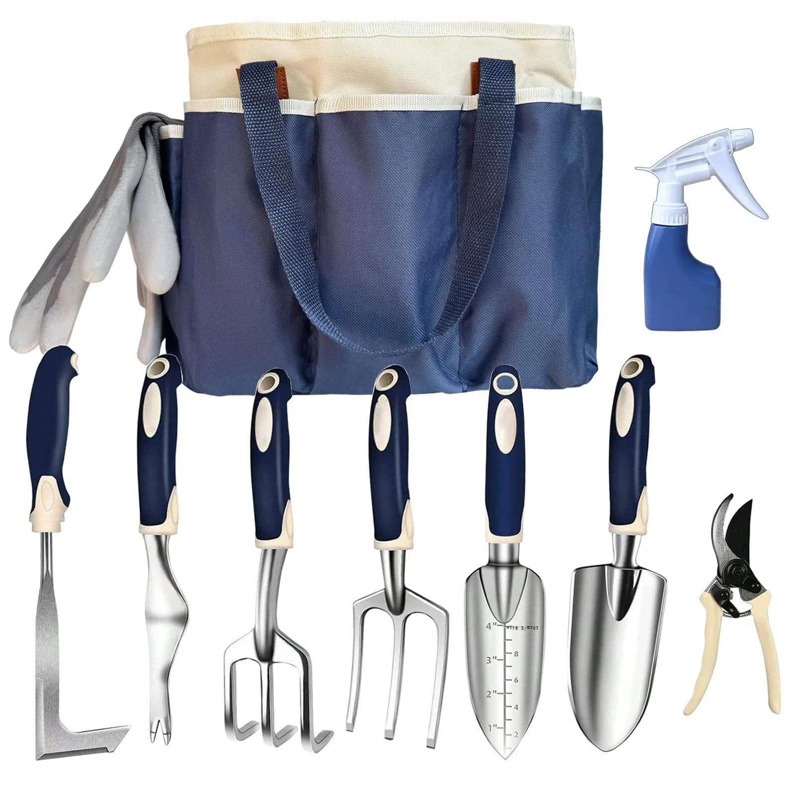 Heavy Duty Garden Tool Set 10PCS Aluminum Hand Tools Tote Bag Pruner Gloves