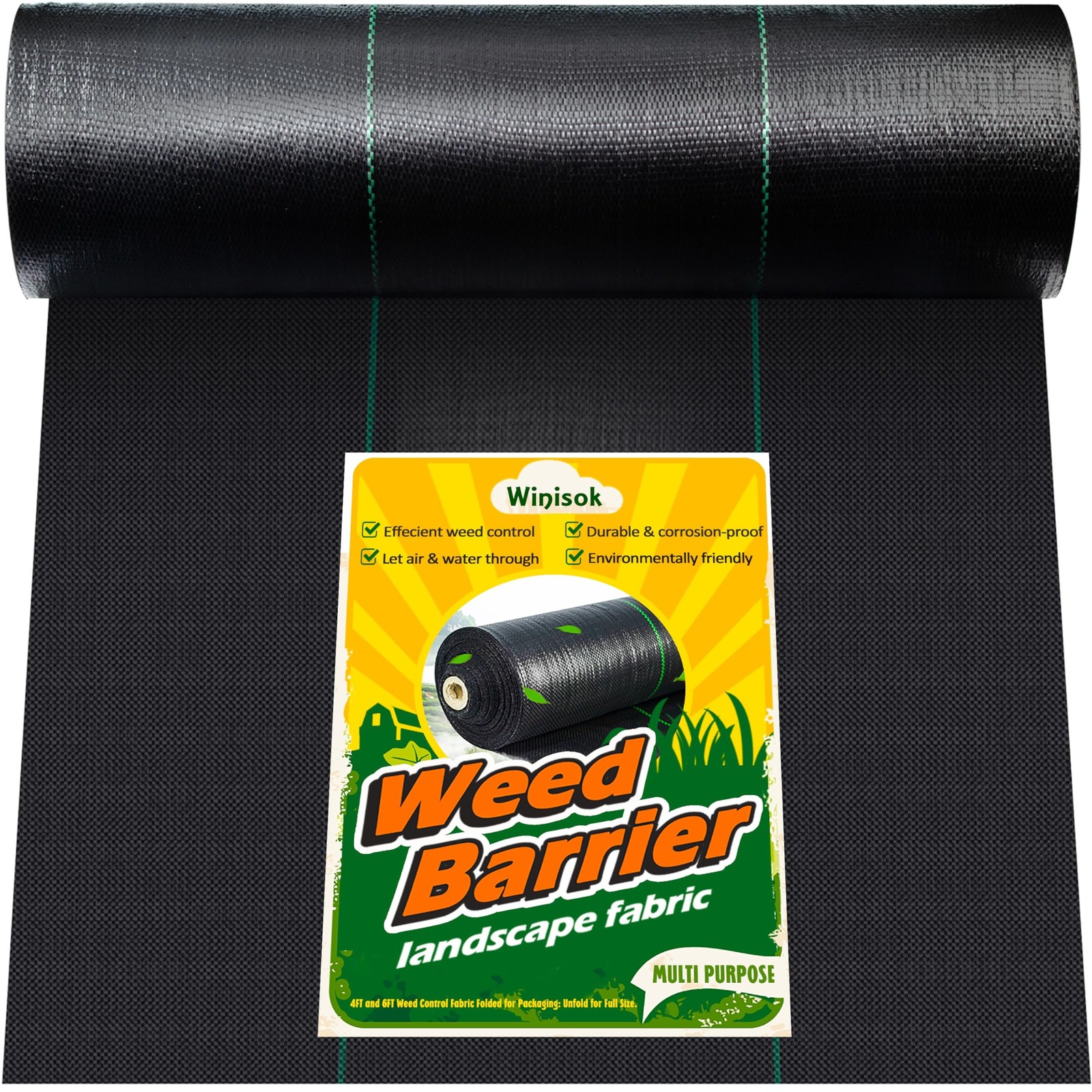 Winisok Weed Barrier Landscape Fabric Heavy Duty, 6FT x 100FT Thicken Garden …