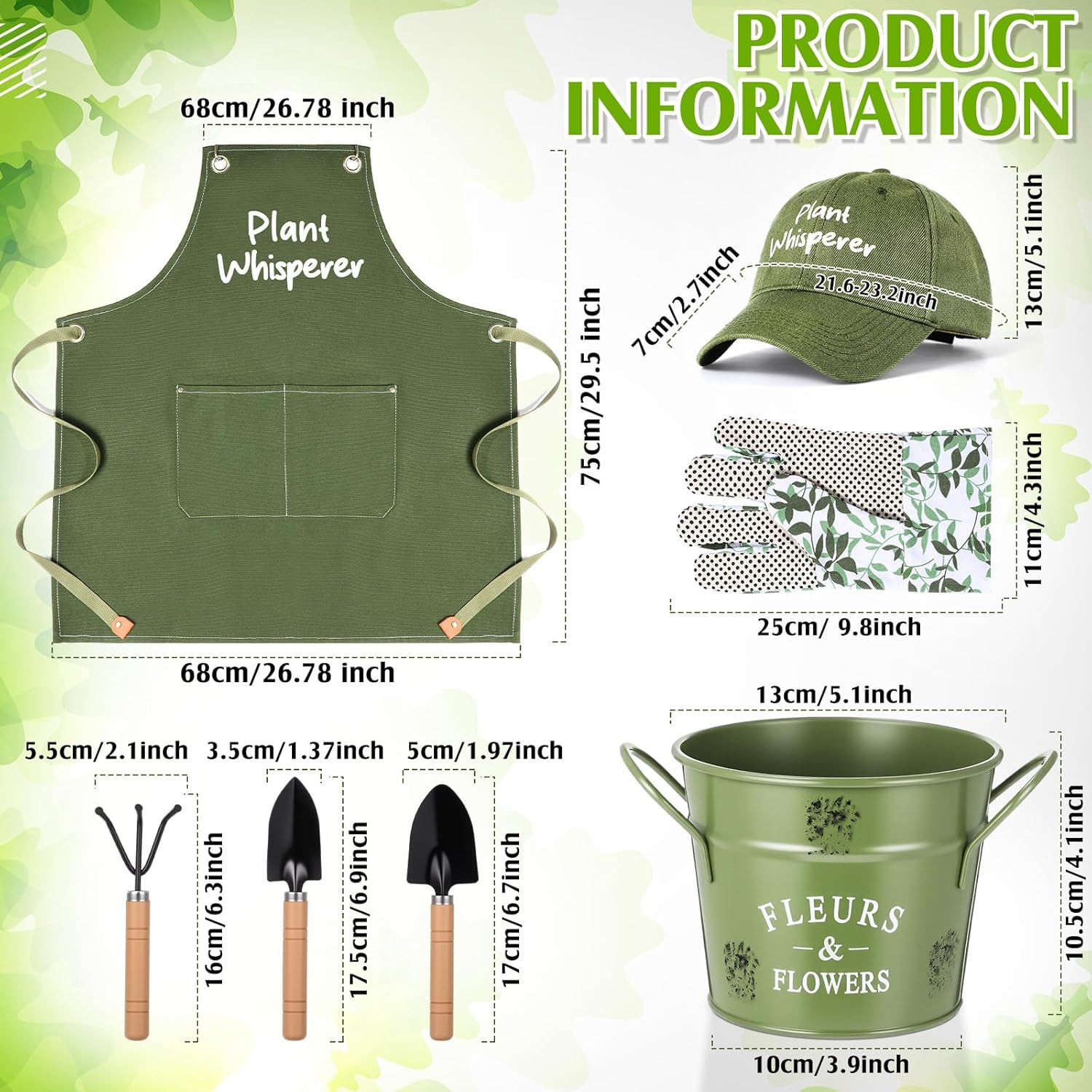 Green Garden Tool Set Plant Whisperer Gardening Gifts for Women, 7 Piece Vegetab