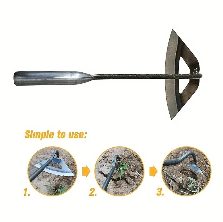 1pc All-Steel Hardened Hollow Hoe Handheld Weeding Rake Rust-Resistant Tool
