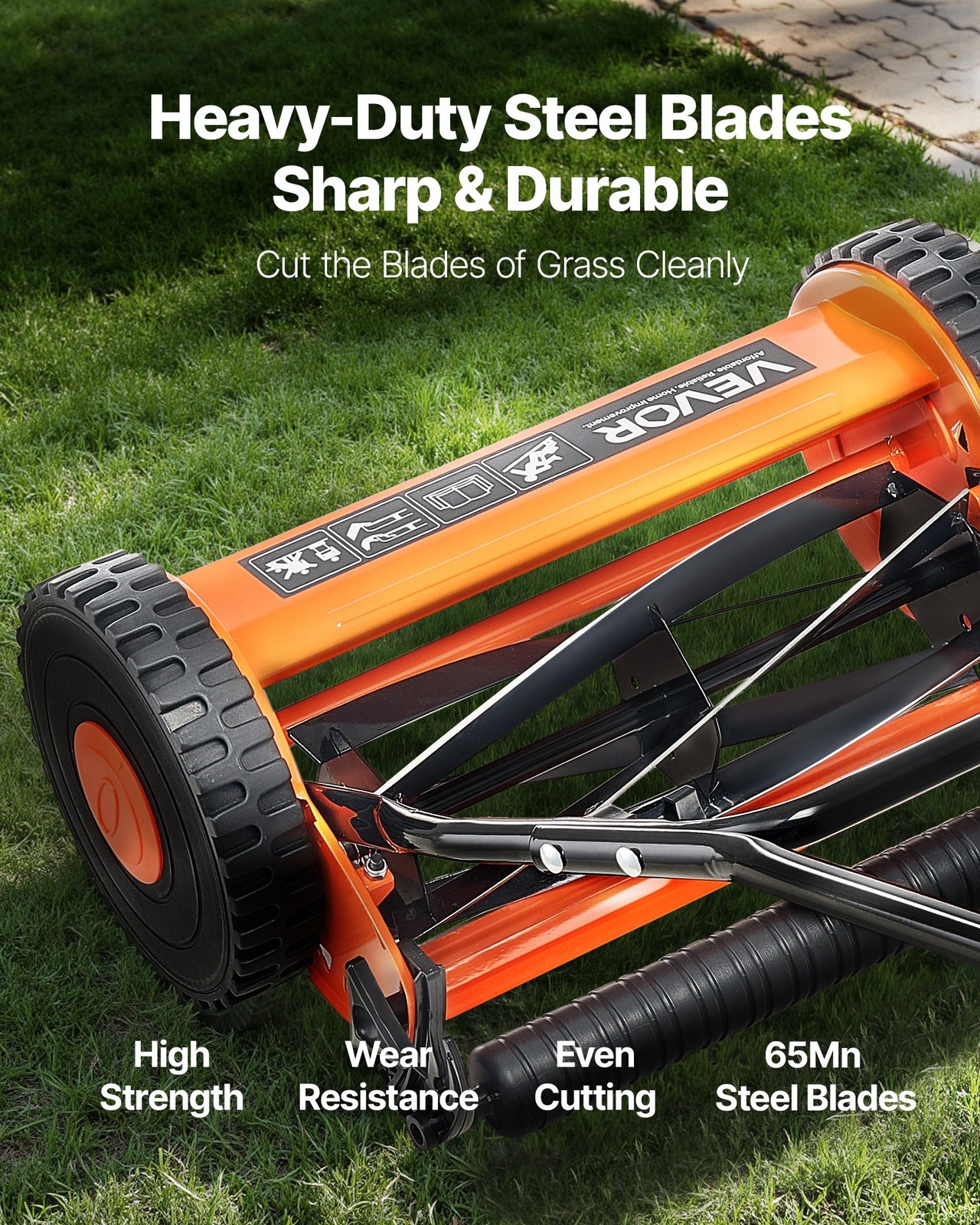 Push Reel Lawn Mower 14 inch,5 Blades Manual Push Mower No Motor,0.6-1.75 in Adj