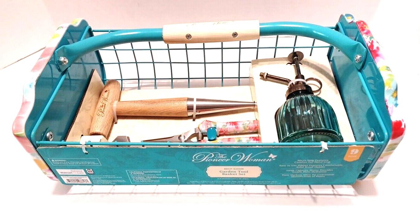 The Pioneer Woman 9 Pc Garden Tool Basket Set Breezy Blossom Metal NEW