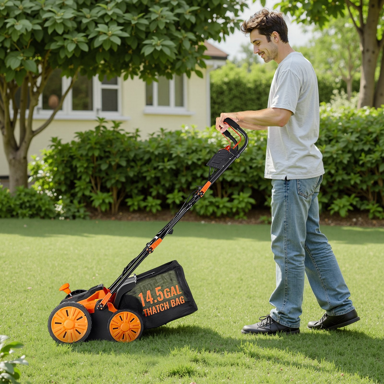 2-in-1 Electric Dethatcher and Scarifier, 16-Inch 15 Amp, Corded Lawn Dethatcher