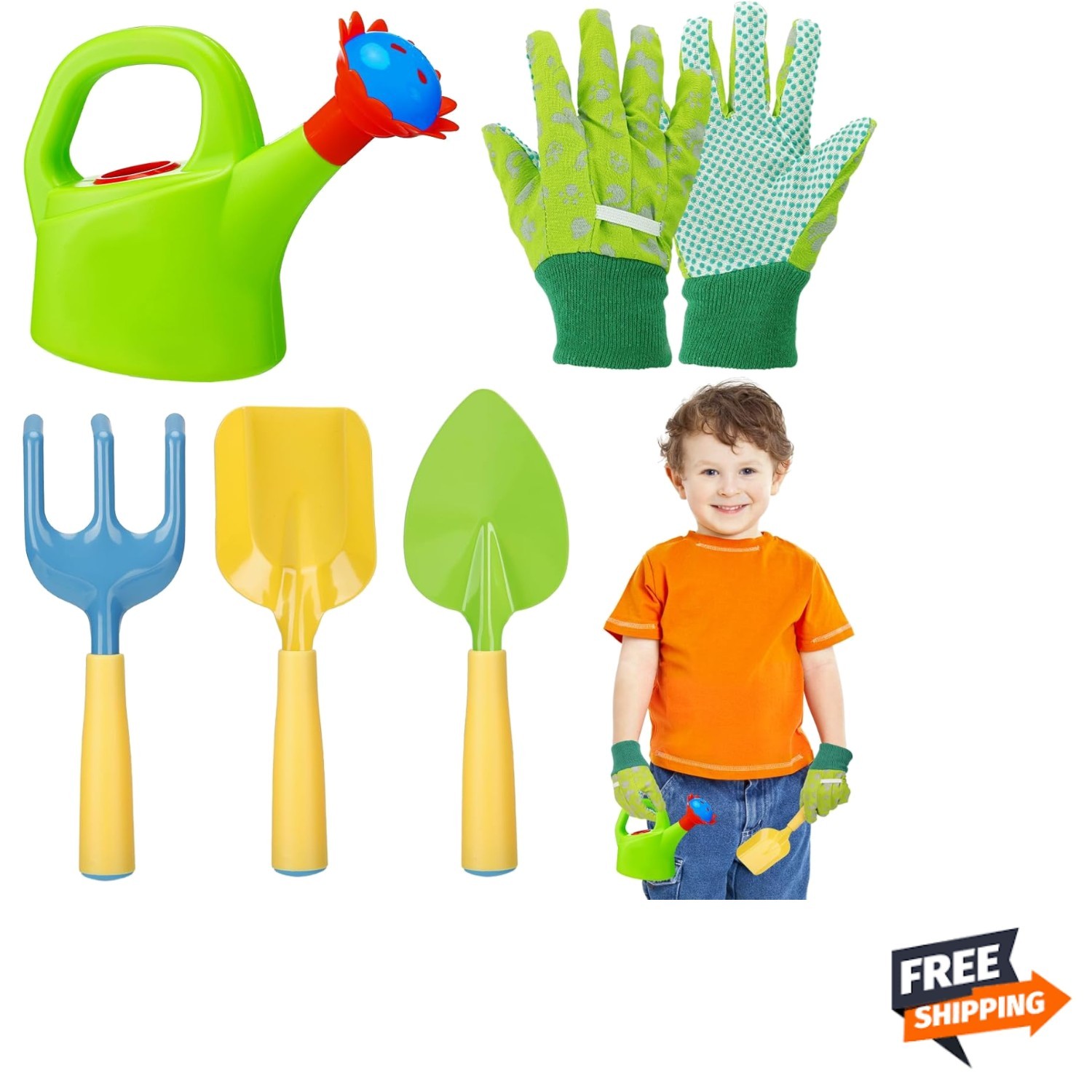 Sturdy Kids Gardening Toy Set with Gloves & Watering Can – Gift for Toddlers