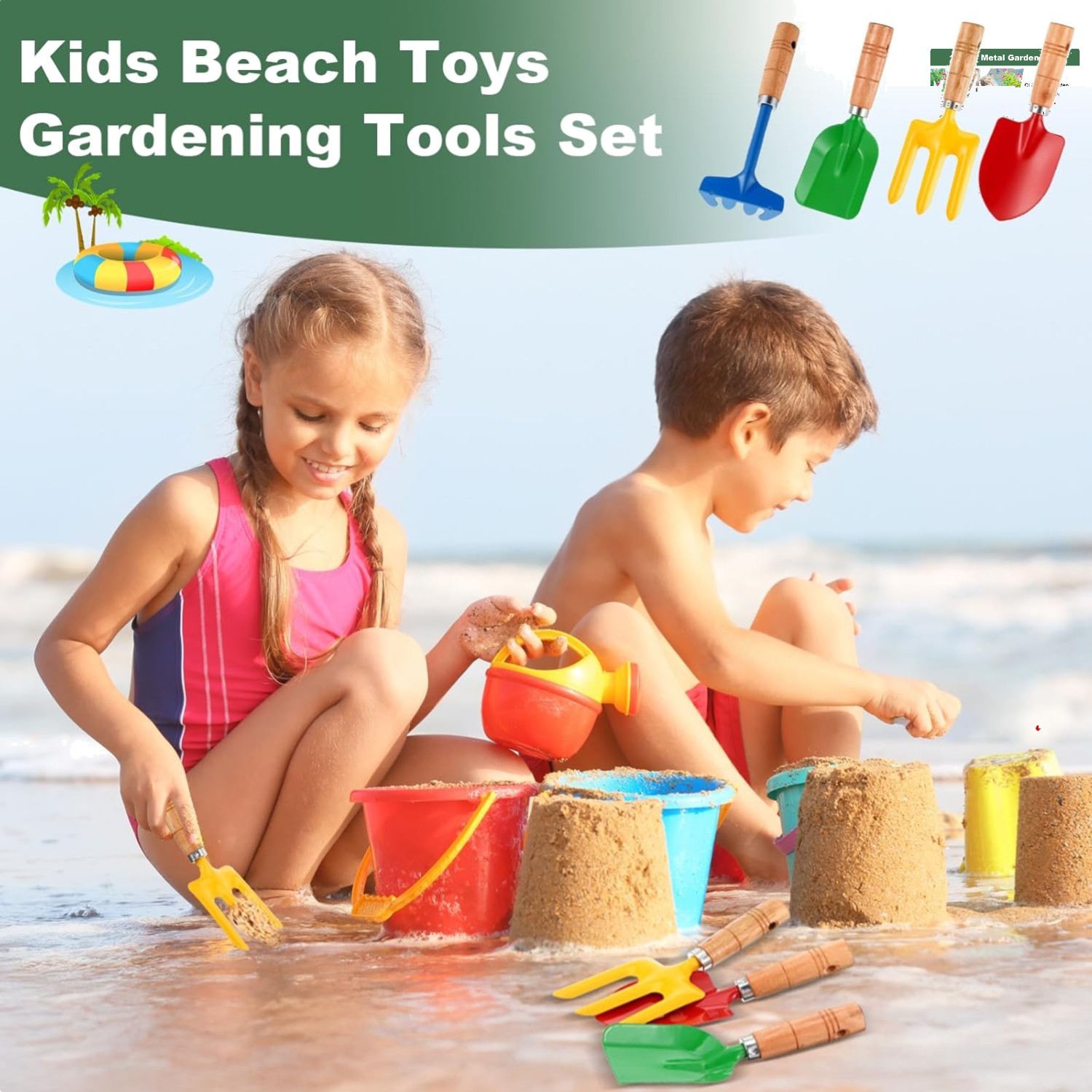 16-Piece Kids Gardening Tools Set – Lightweight Metal Beach & Sandbox Tools