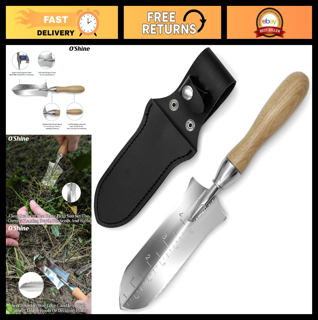 5.5″ Stainless Steel Hori Hori Garden Knife – Heavy Duty Soil Tool with Sheath