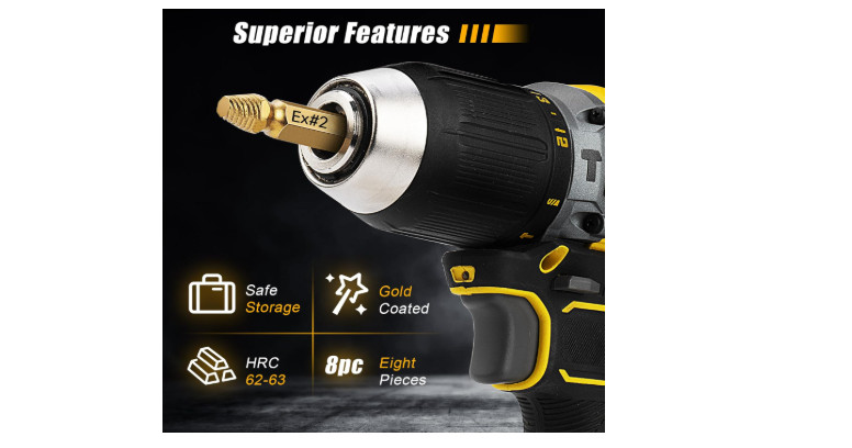 8PCS Damaged Screw Extractor Set Stripped Bolt Remover Drill Bit Kit