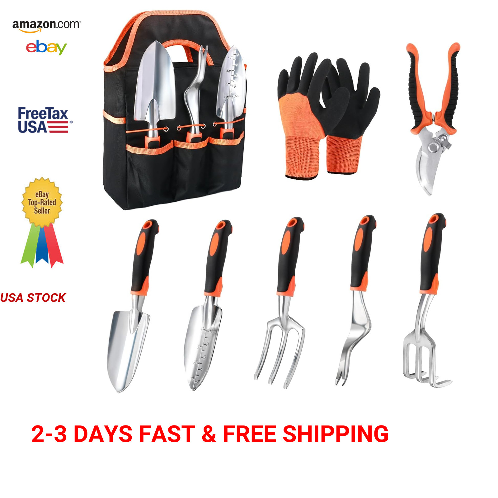 Garden Tools Set with Non Slip Ergonomic Handles 8 Piece Gardening Kit with