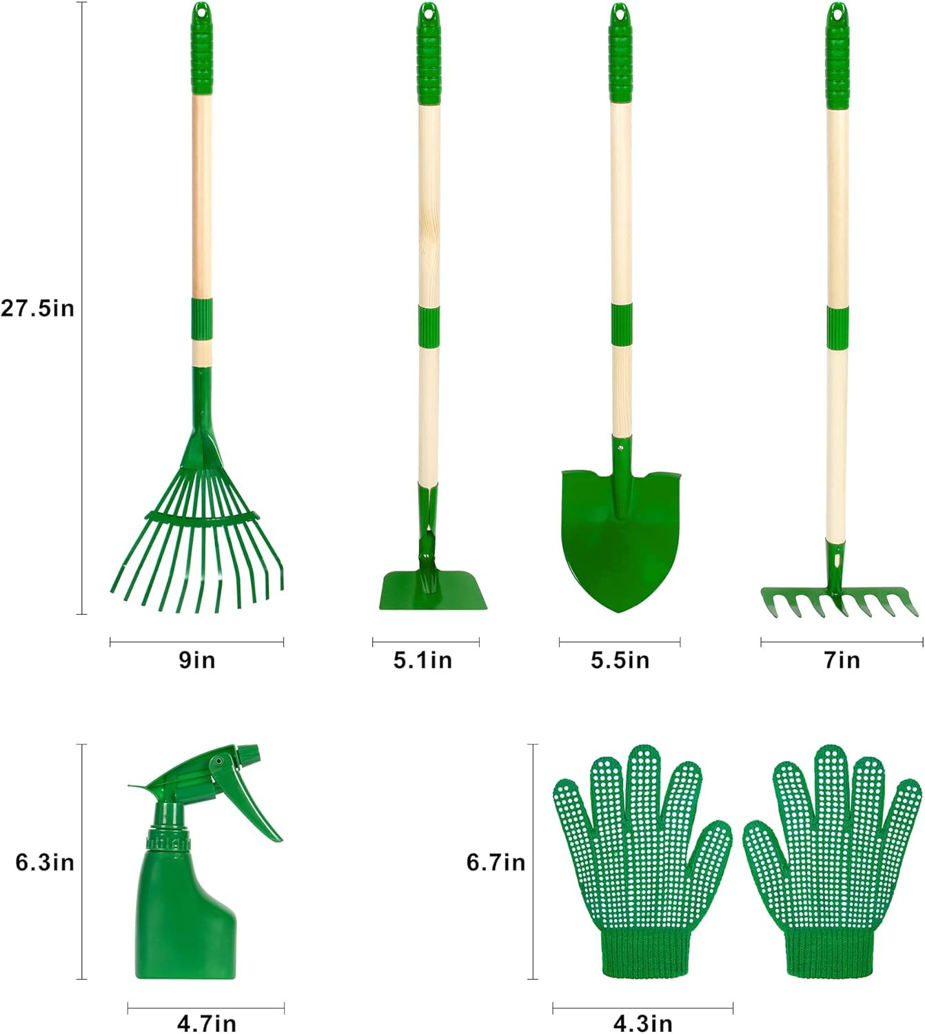 Kids Gardening Tools Set – 7Pcs Garden Tool for Kids with Shovel, Rake, Hoe, Lea