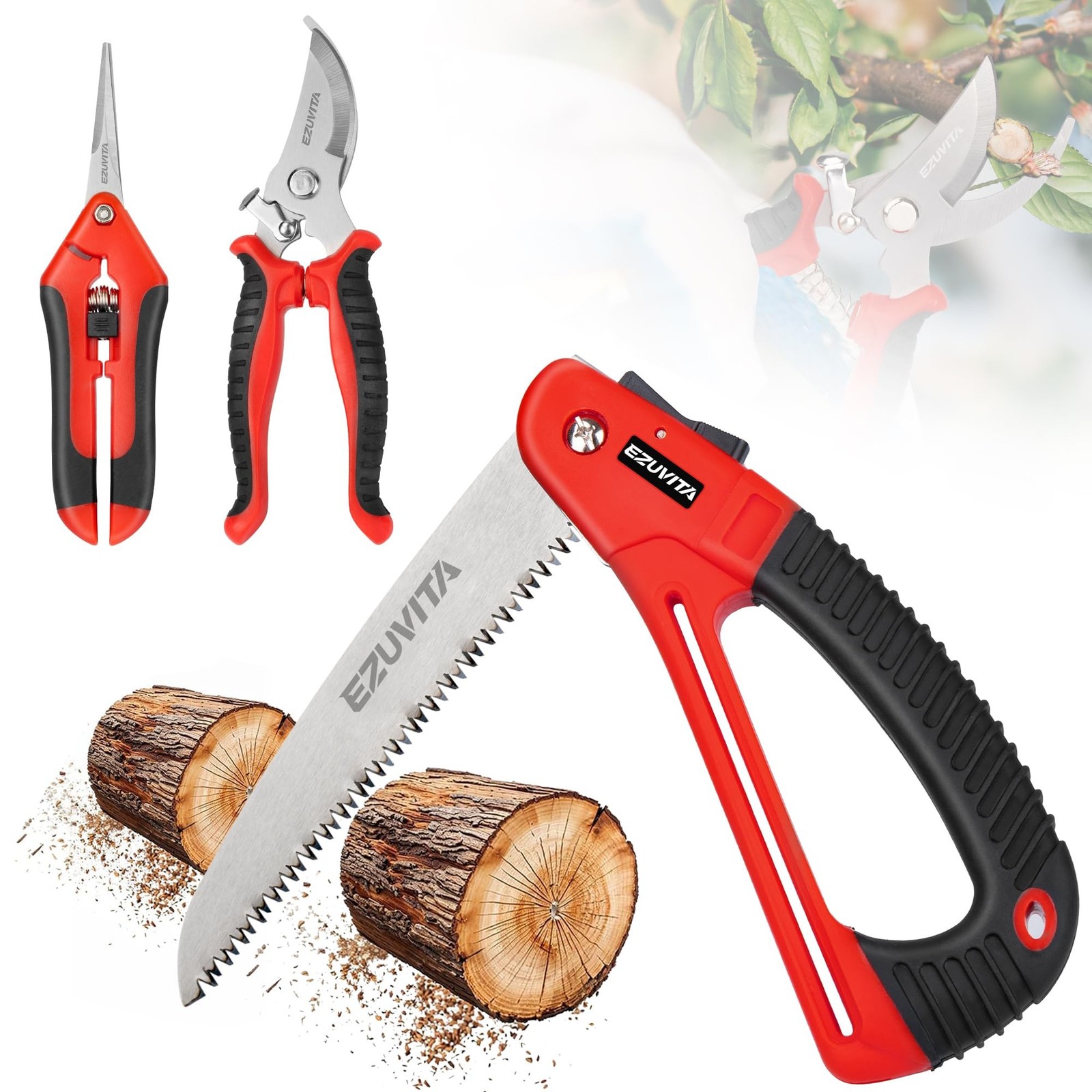 3PC Gardening Tool Set, 7 inch Folding Saw, Pruner & Shears | Triple-Cut Teet…