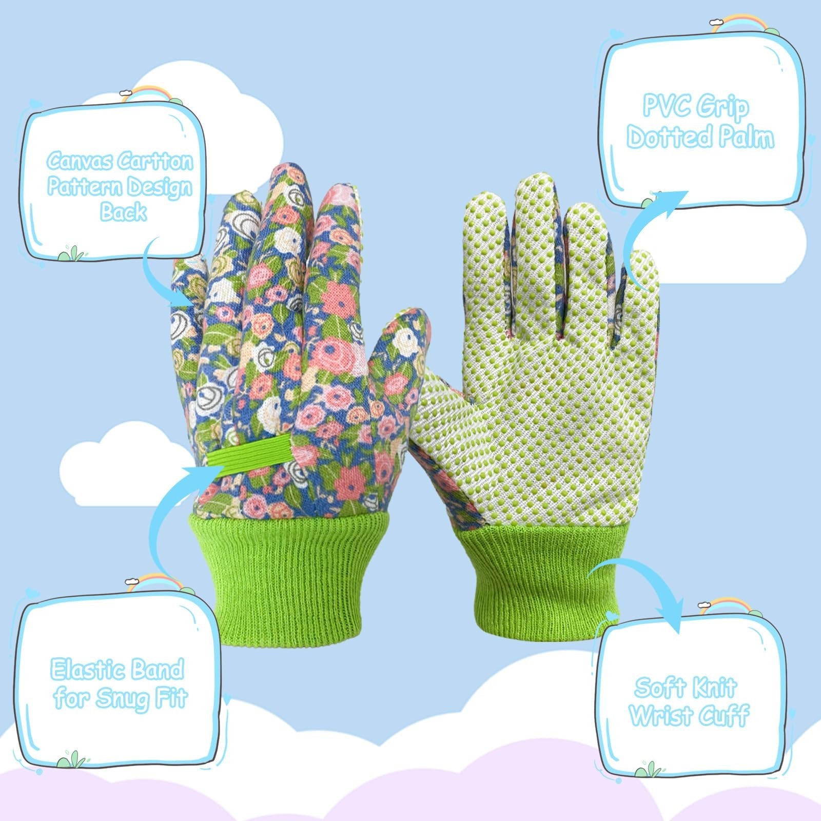 3 Pairs Pack Garden Gloves for Kids, Toddlers – Gardening Gifts, Children’s G…