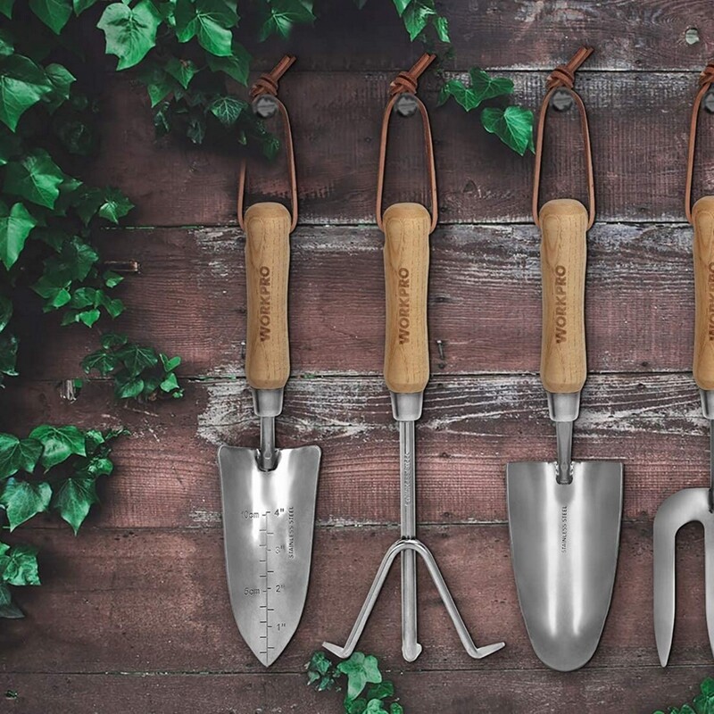 WORKPRO 7PC Garden Tool Set Heavy Duty Stainless Steel Garden Tool Wooden Handle