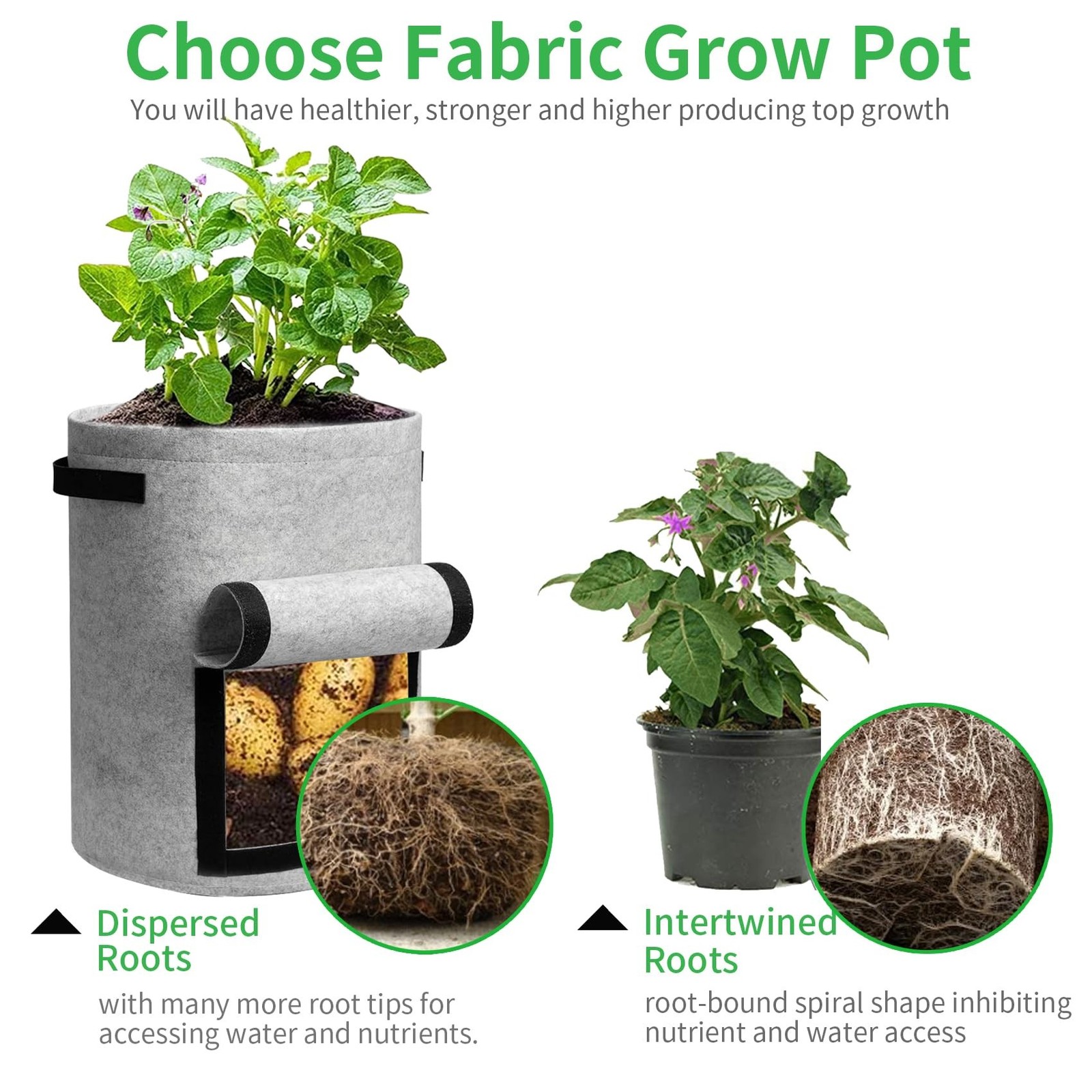 JJGoo 4 Pack Potato Grow Bags 10 Gallon with Flap, Heavy Duty Fabric Grow Bag…