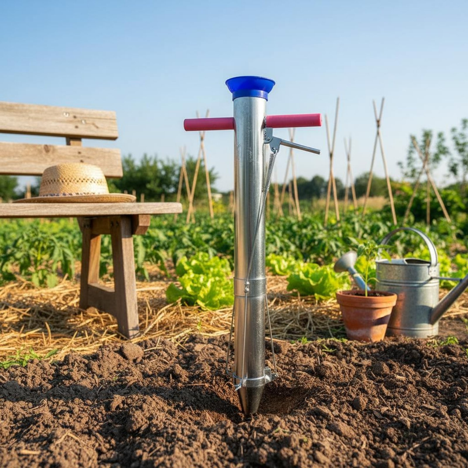 Manual Vegetable Planter No-Bend Design Long Handle Seedling Planter for