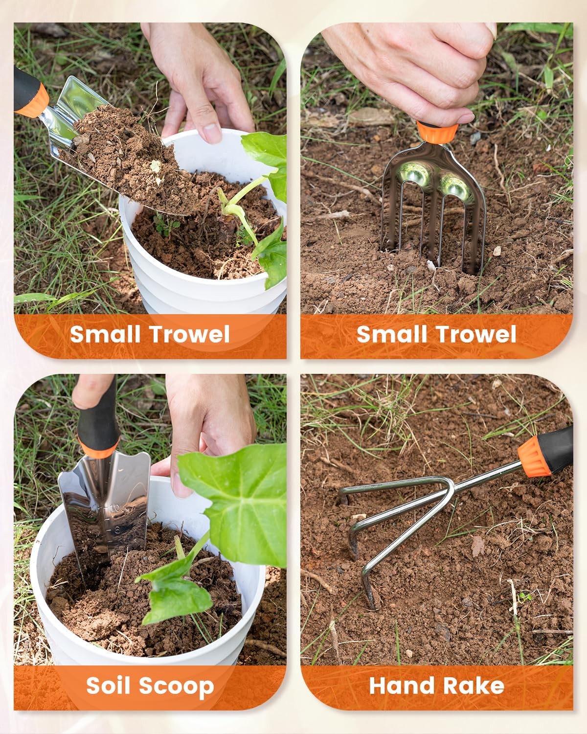 Stainless Steel Heavy Duty Gardening Tool Set Non Slip Rubber Grip 7 PCS