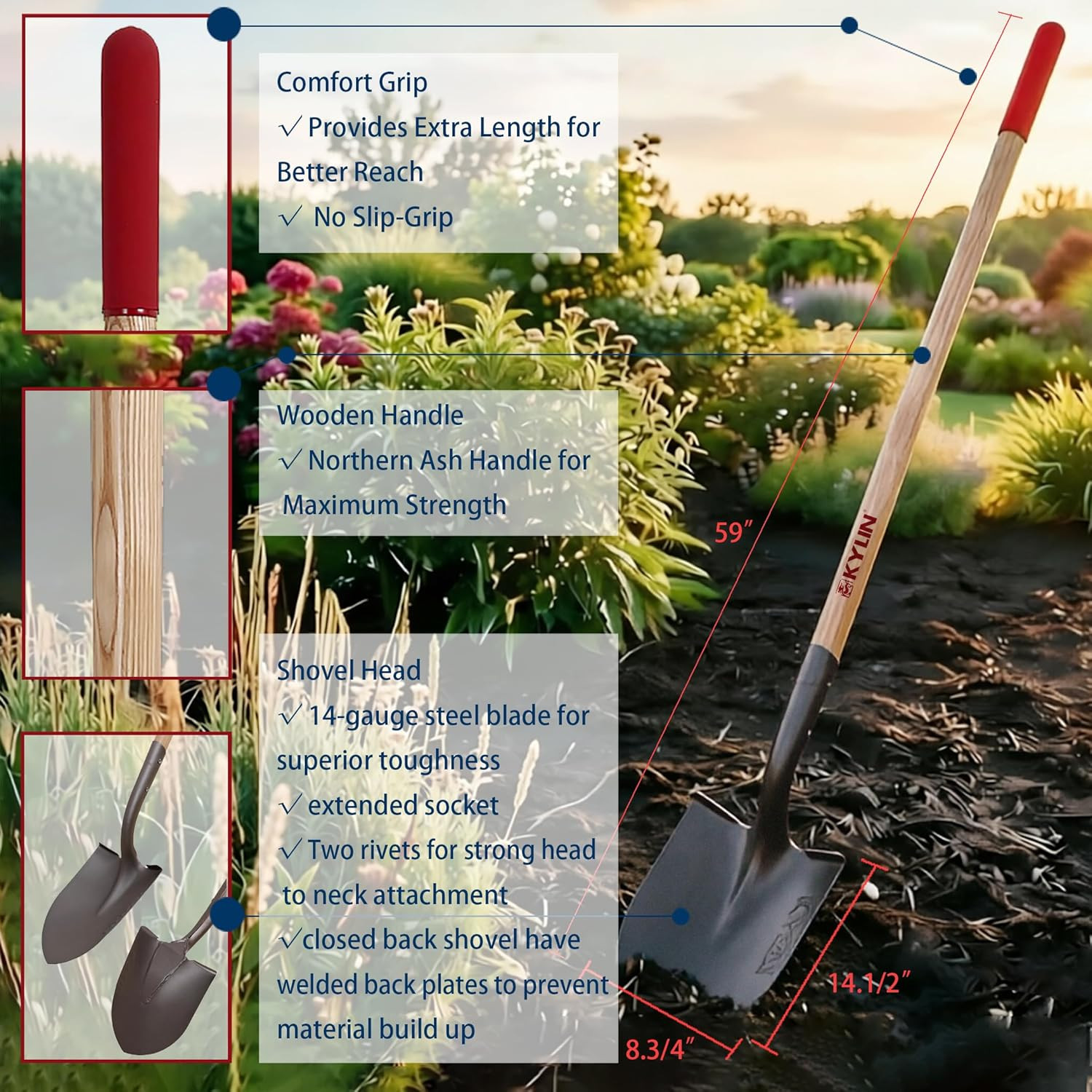 Pro Long Ash Handle 6-Piece Garden Tools Set for Landscaping and Gardening