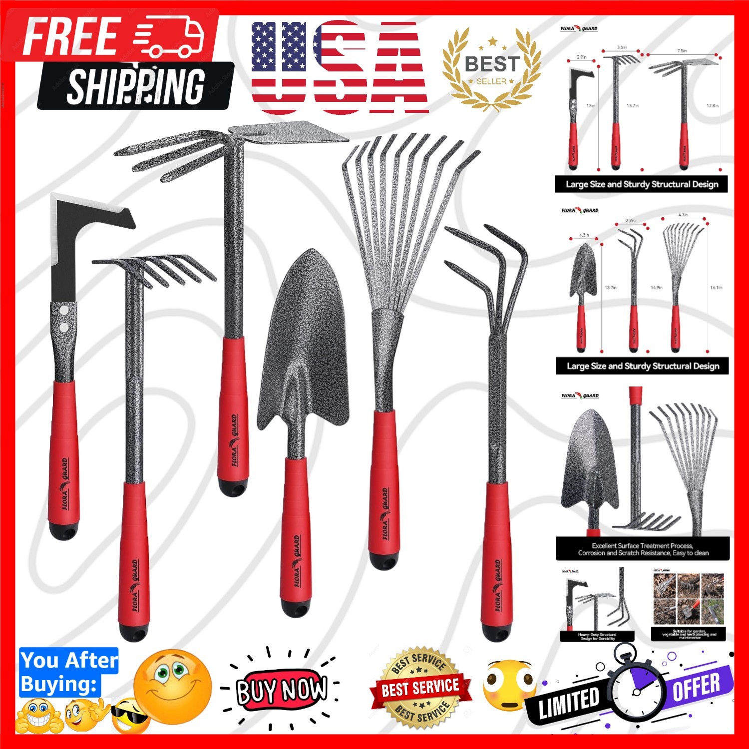 Garden Tool Set, 6-Piece Heavy Duty Gardening Hand Tools with Soft Rubber Han…