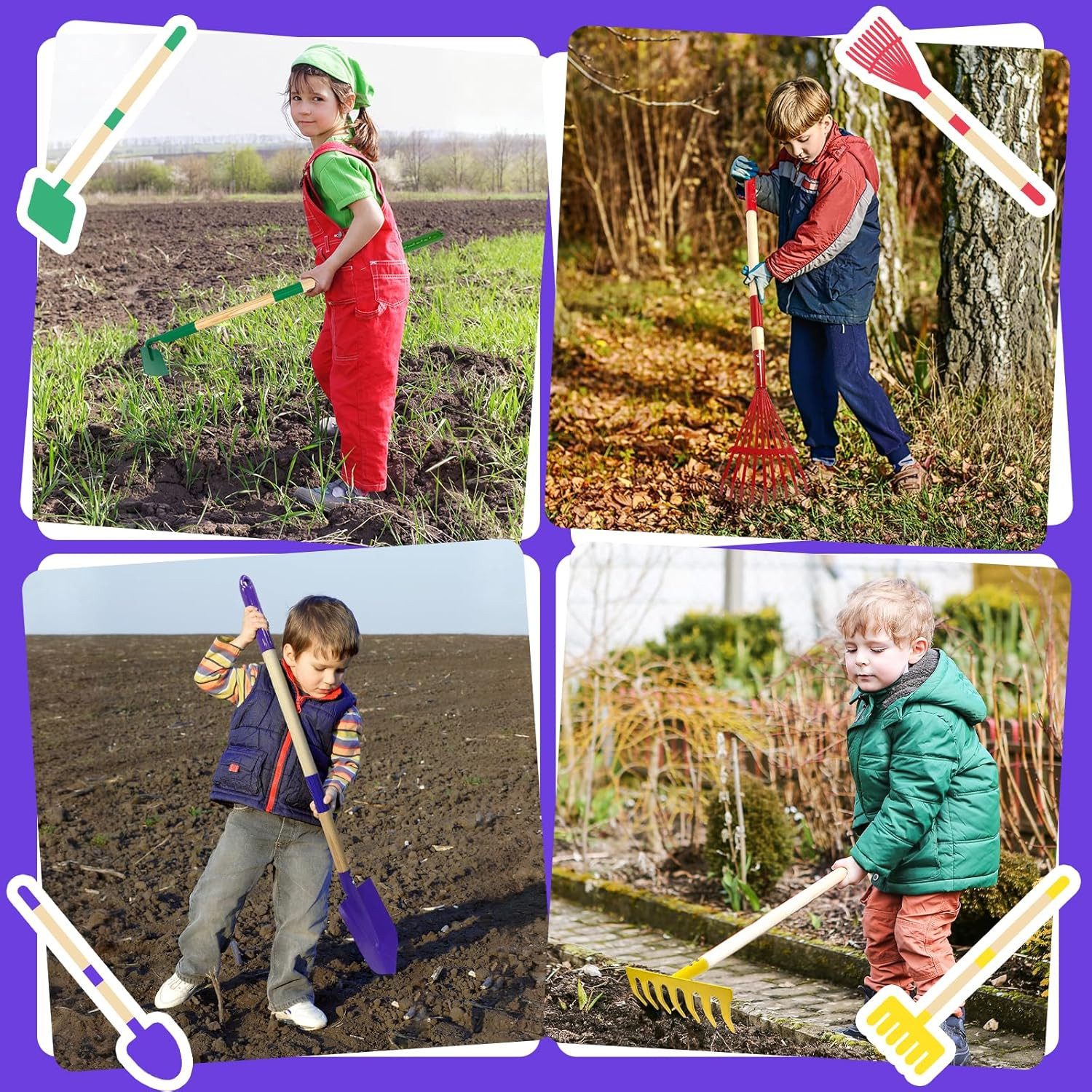 9Pcs Kids Gardening Tools Set – Toys with Shovel, Rake, Hoe and Leaf Rake for Ou