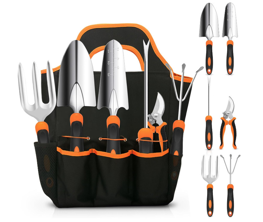 Stainless Steel Heavy Duty Gardening Tool Set, with Non-Slip Rubber Grip