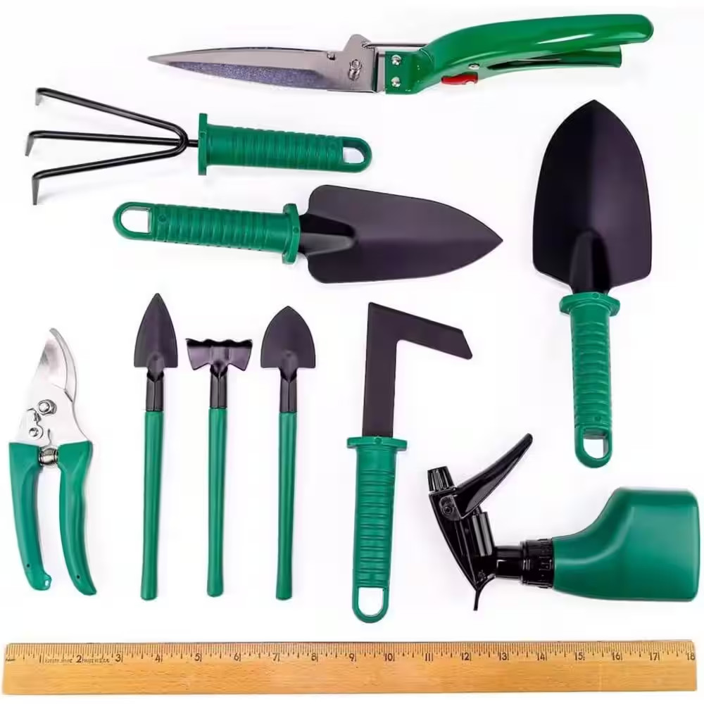 10-Piece Garden Tool Set Hand Gardening Tools Kit Green Non-Slip Handles with Gr