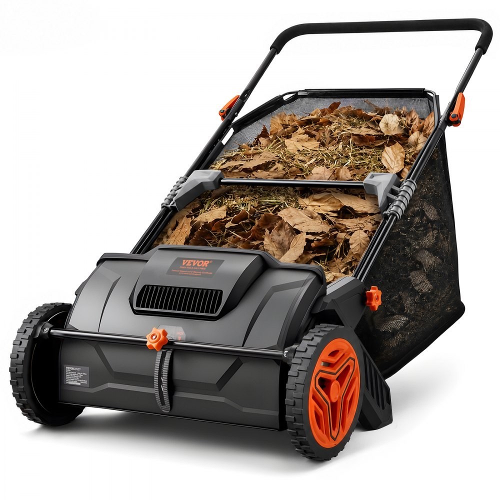 Push Lawn Sweeper, 21inch Leaf & Grass Collector, Strong Plastic Wheels & Heavy