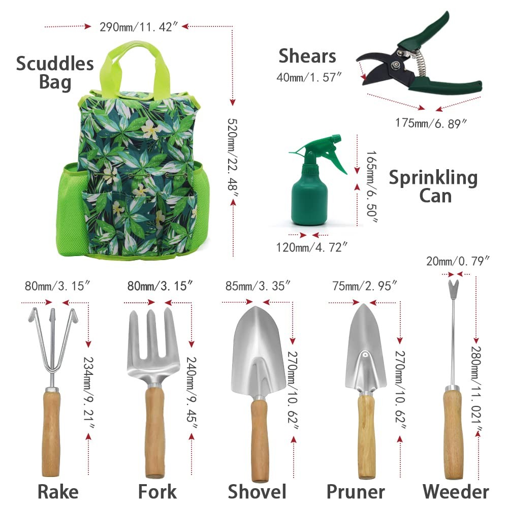 9-Piece Garden Tools Set with Gloves and Colorful Tote – Gardening Kit