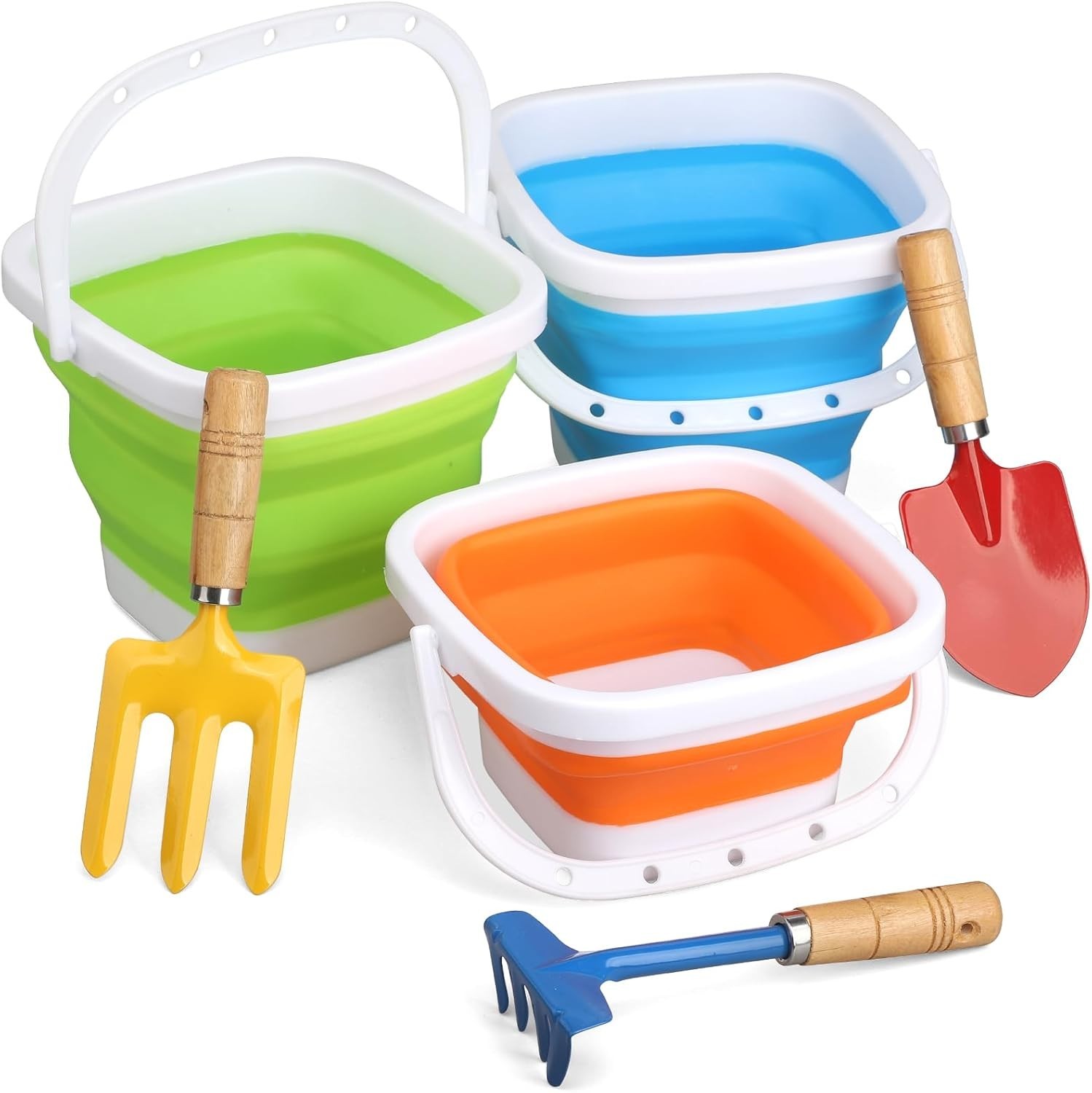 Vibrant Collapsible Bucket Set with Safe Tools – Fun for Camping and Gardening