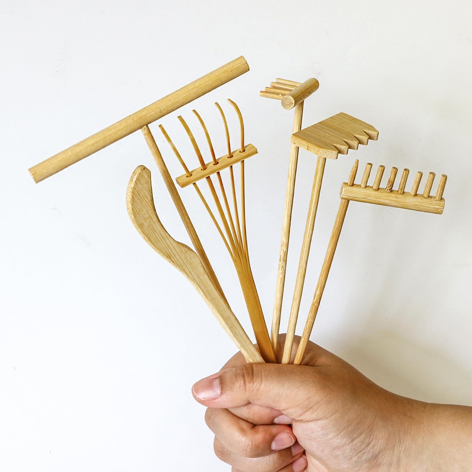 6PCS Mini Zen Garden Rake Set – Natural Bamboo Sand Tools with Gift Box – Medita