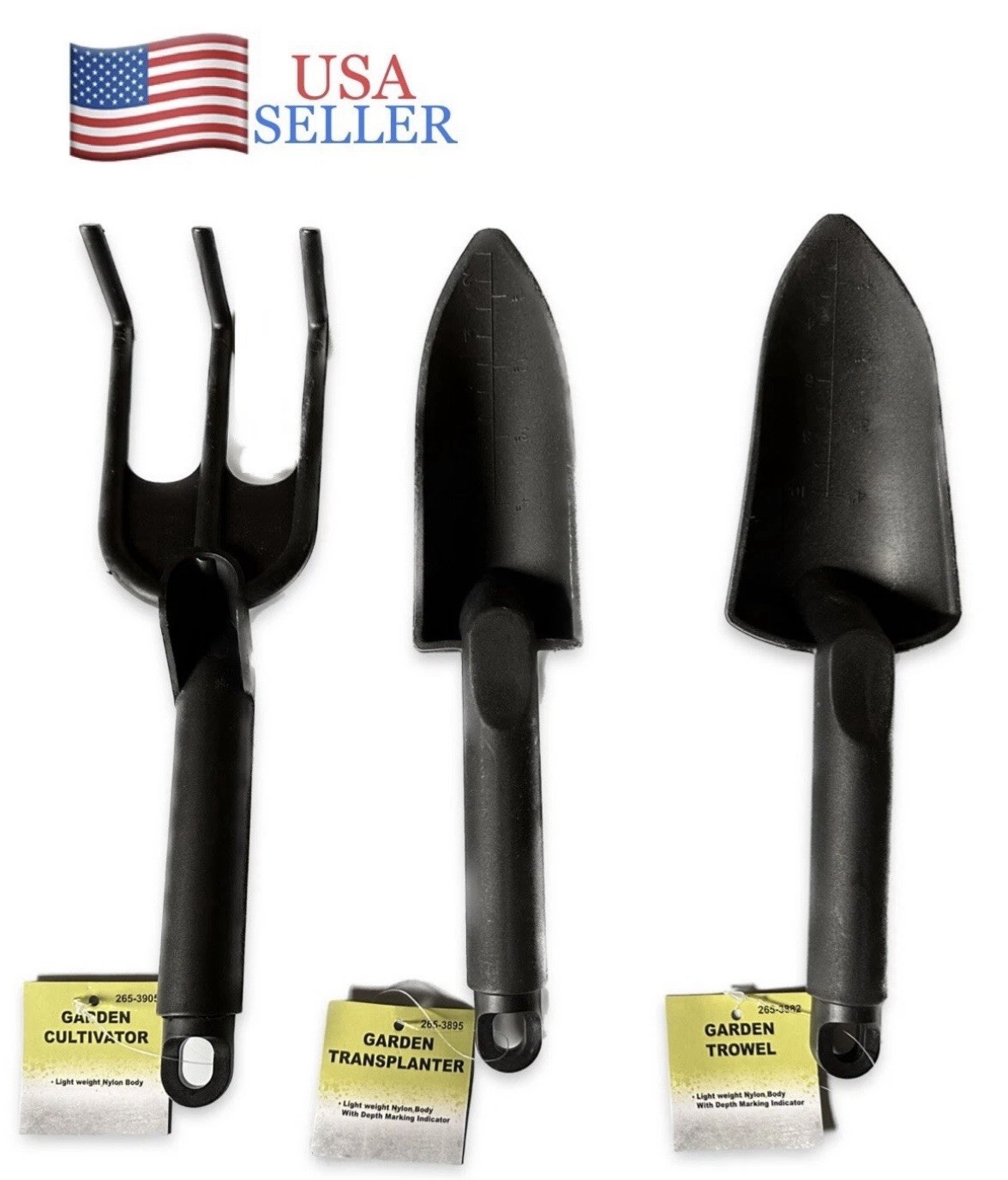 3 PC Yard Garden Hand Tool Set Cultivator, Trowel & Transplanter Durable Plastic