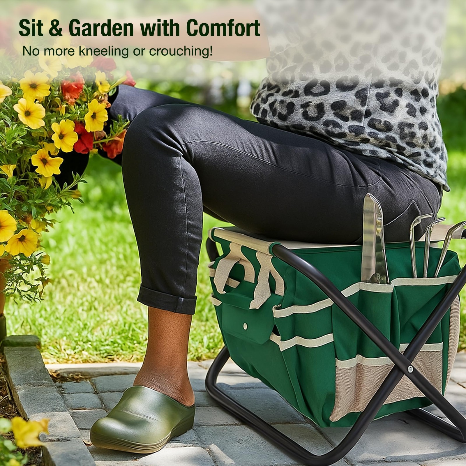 7-Piece Gardening Tool Set – Stainless Steel Tools, Stool & Tote for Gardeners