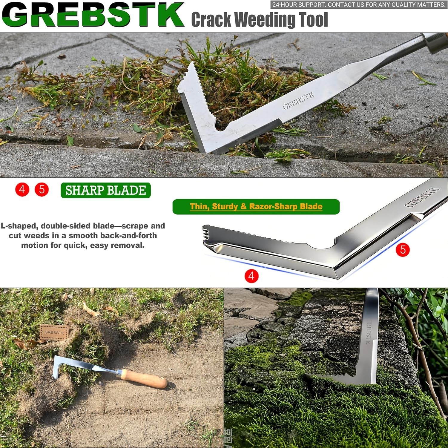 13″ Crack Weeder Tool: Lightweight Beech Handle & Razor-Sharp Stainless Steel