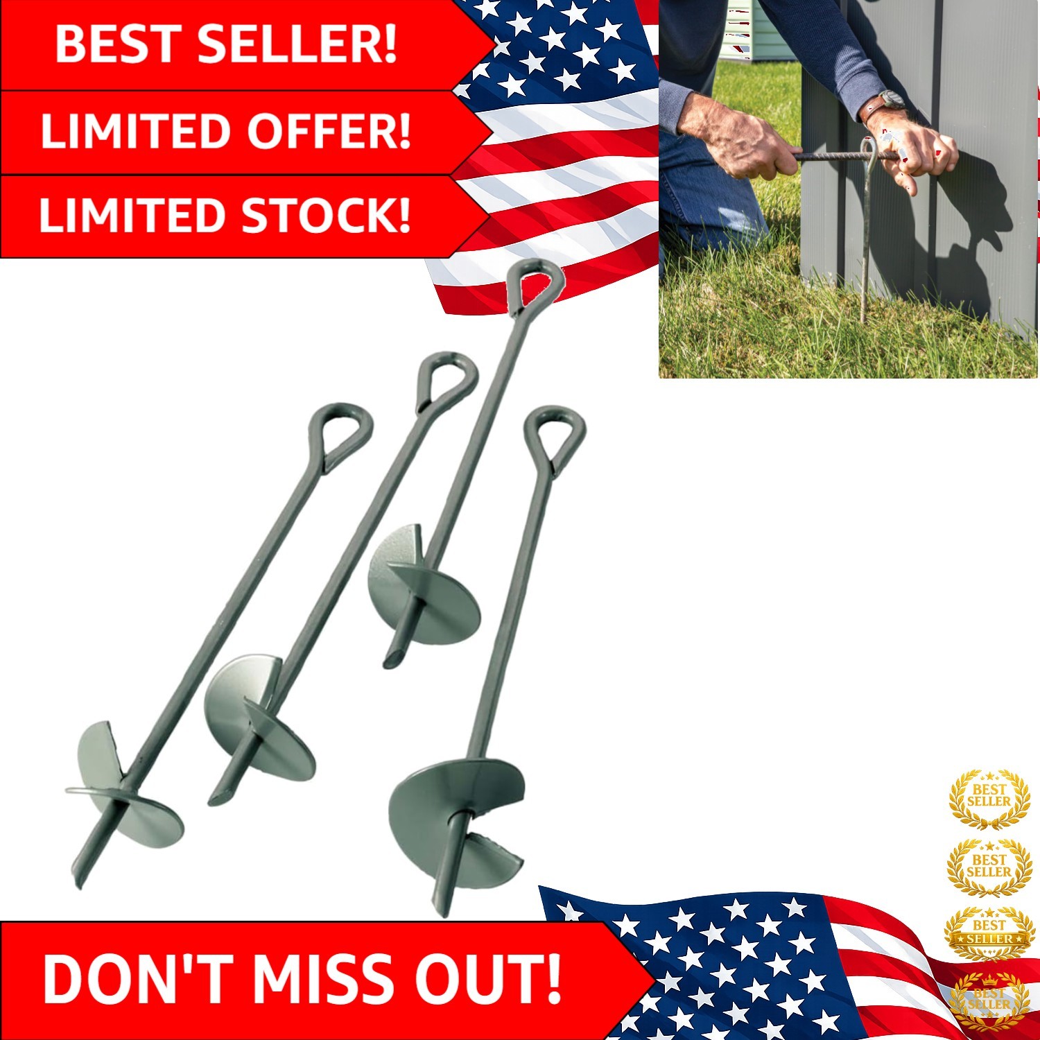 ShelterAuger 4-Piece 15-Inch Reusable Heavy Duty Steel Earth Auger Anchor Kit…