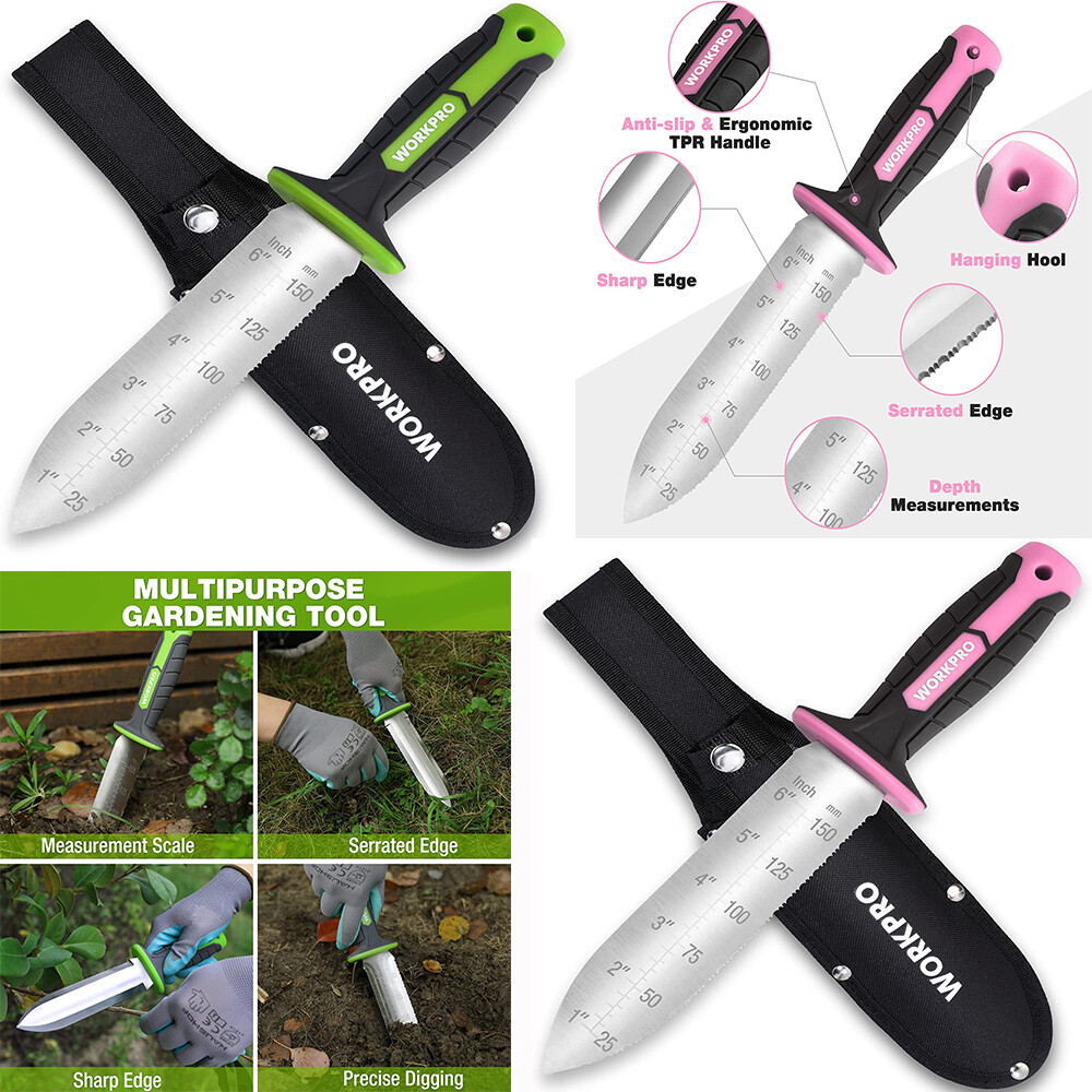 WORKPRO Hori Hori Garden Knife 7″ Stainless Steel Double-Edged Blade with Sheath