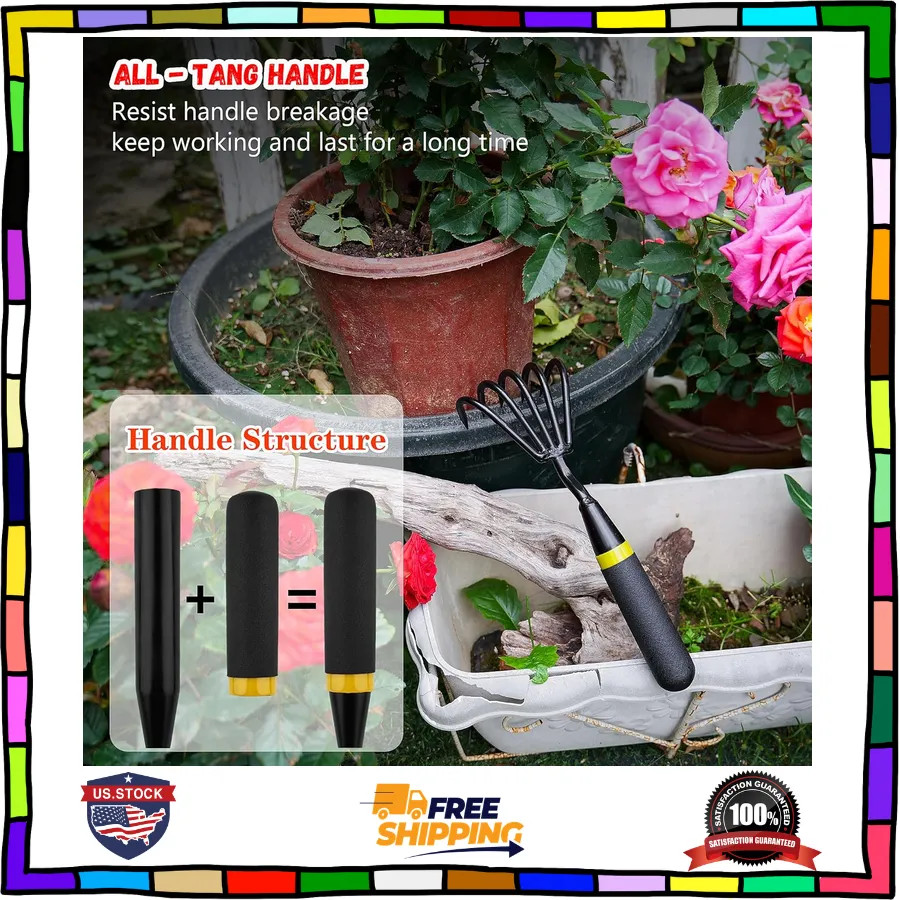 5-Claw Stainless Steel Hand Rake and Weeder Heavy Duty Garden Cultivator Tool