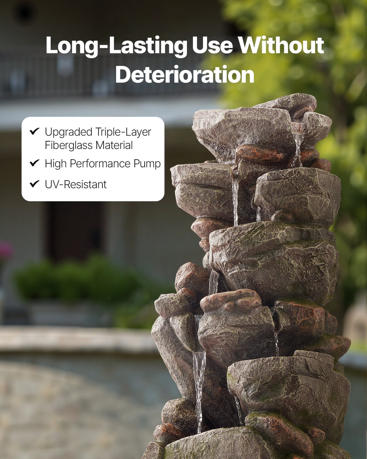 Outdoor Water Fountain,38.98 in Height Fountain and Waterfall,7-Tier Floor Stand