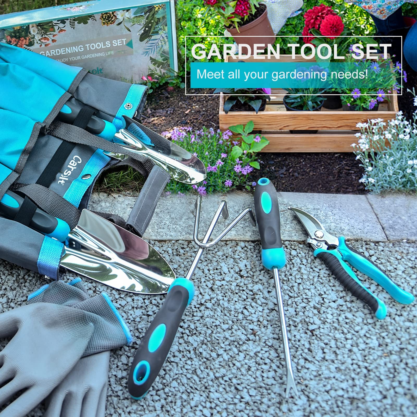 Gardening Tools Carsolt 10 Piece Heavy Duty Stainless Steel Garden Tools Set