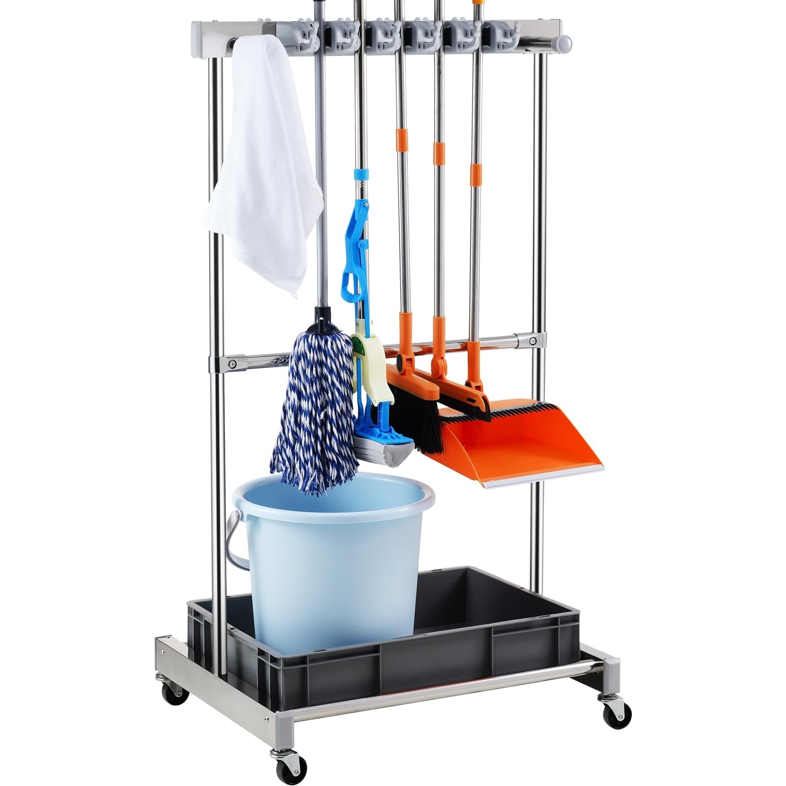 VEVOR Garden Tool Organizer, 10 Slots with Hooks, Yard Tool Tower Rack with W…
