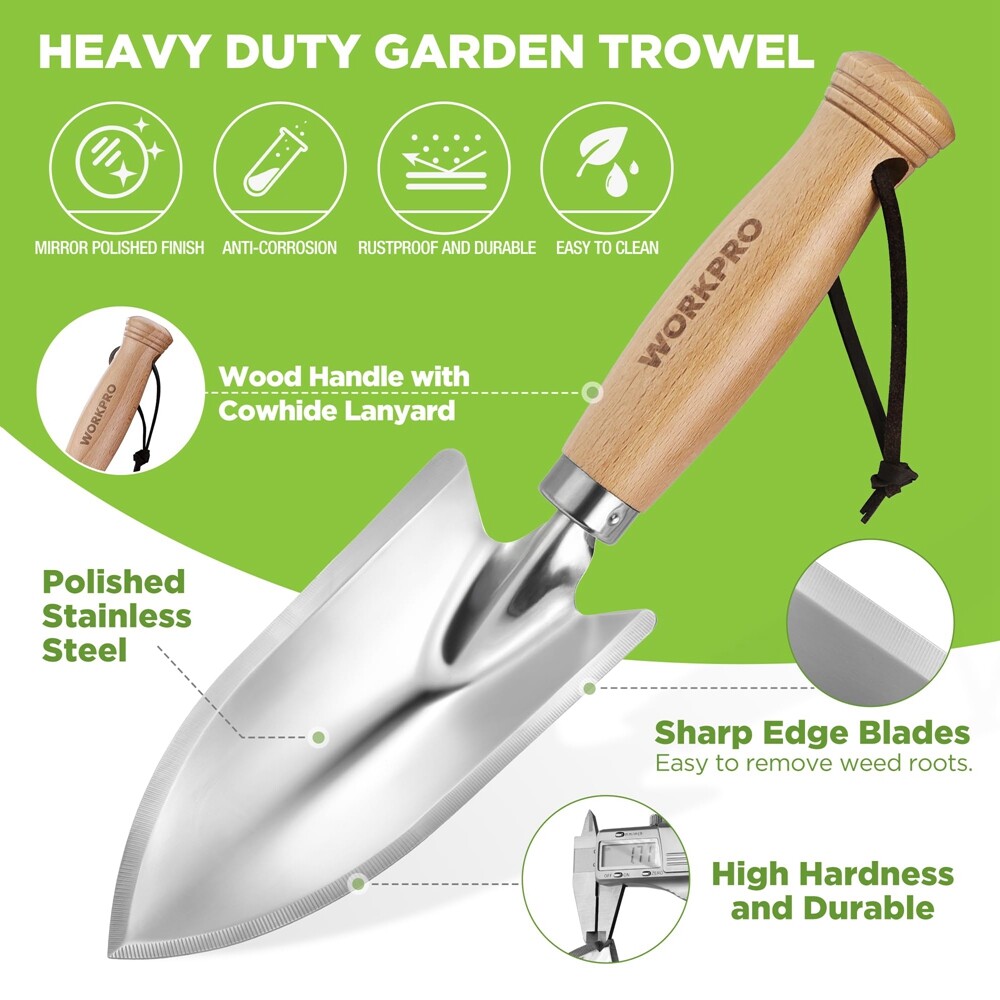 11″ Heavy Duty Gardening Hand Trowel Stainless Steel Garden Shovel w/Wood Handle