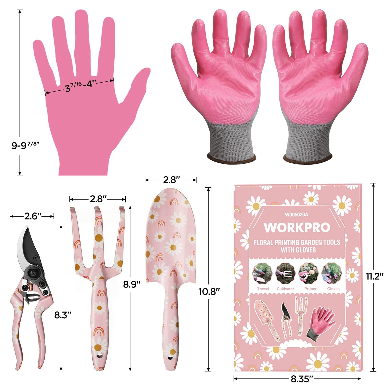 WORKPRO 4PIECE Hand Garden Tool Set Hand Rake Trowel Pruning Shear Garden Gloves