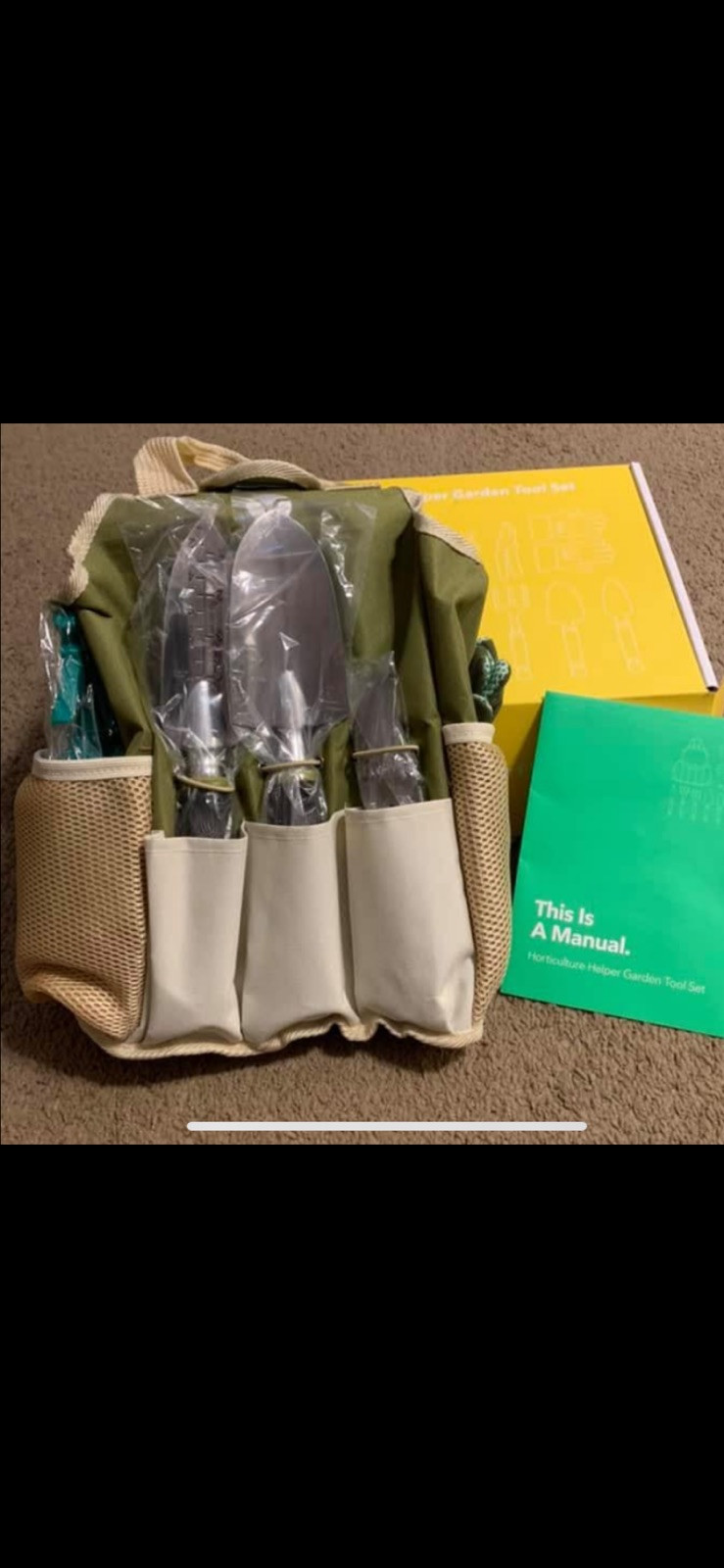 9 Pc Gardening Tool set W/ Gloves & Garden Tote Trowel Pruners & More