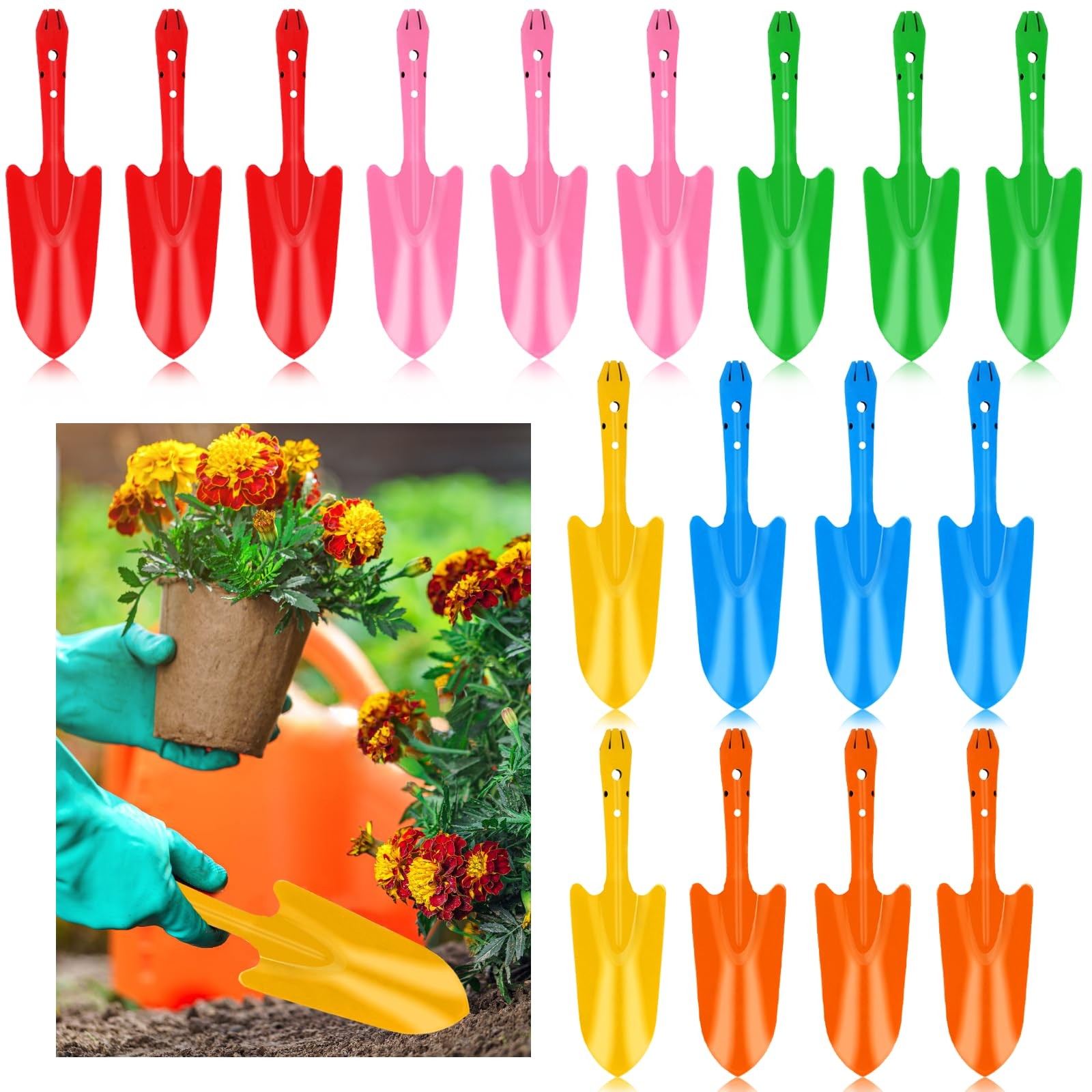 18 Pcs Colorful Garden Shovels Small Metal Hand Trowel Set for Gardening Teen…