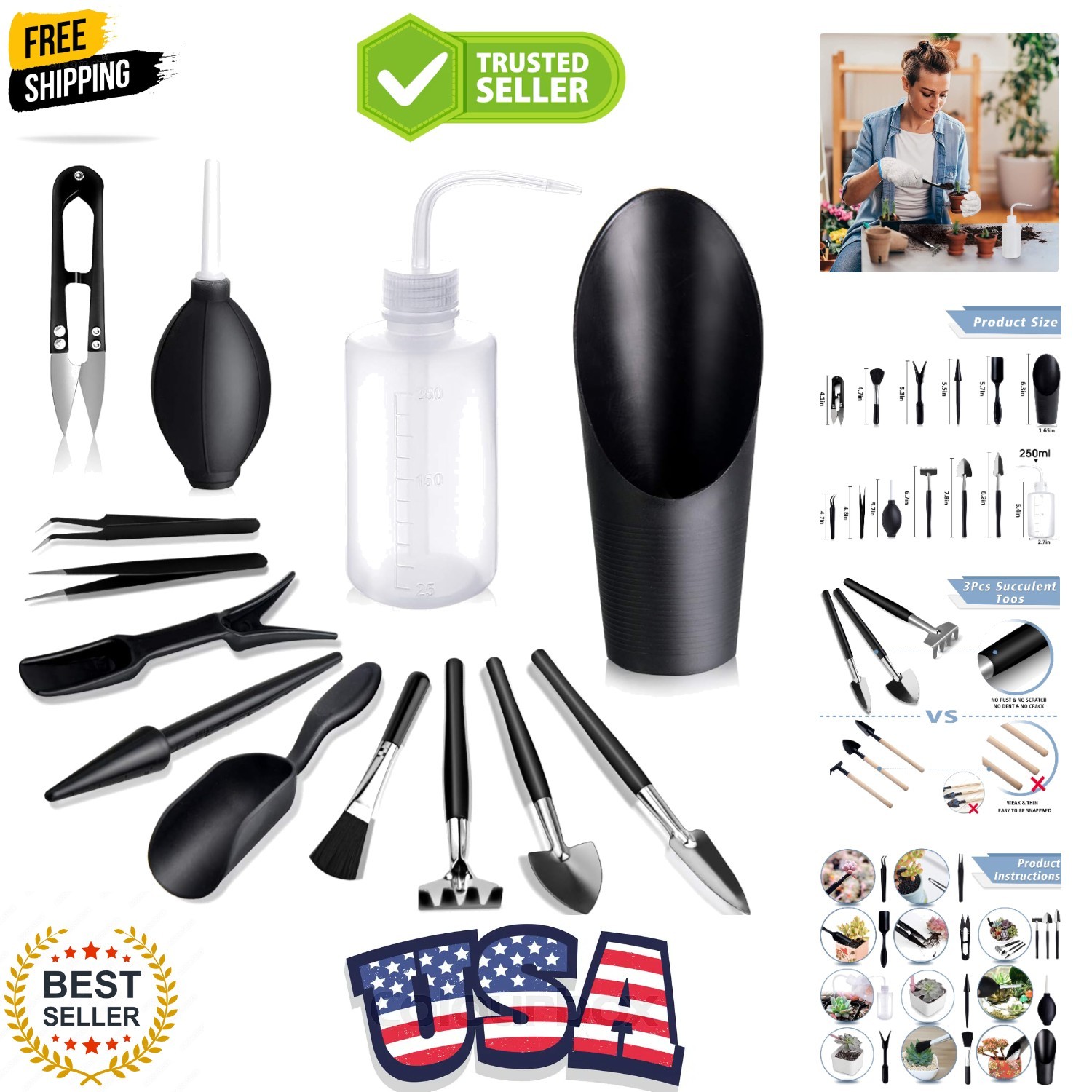 Succulent Tools, 13 Pcs Mini Garden Tool Set, Transplanting Tools Set,Succule…