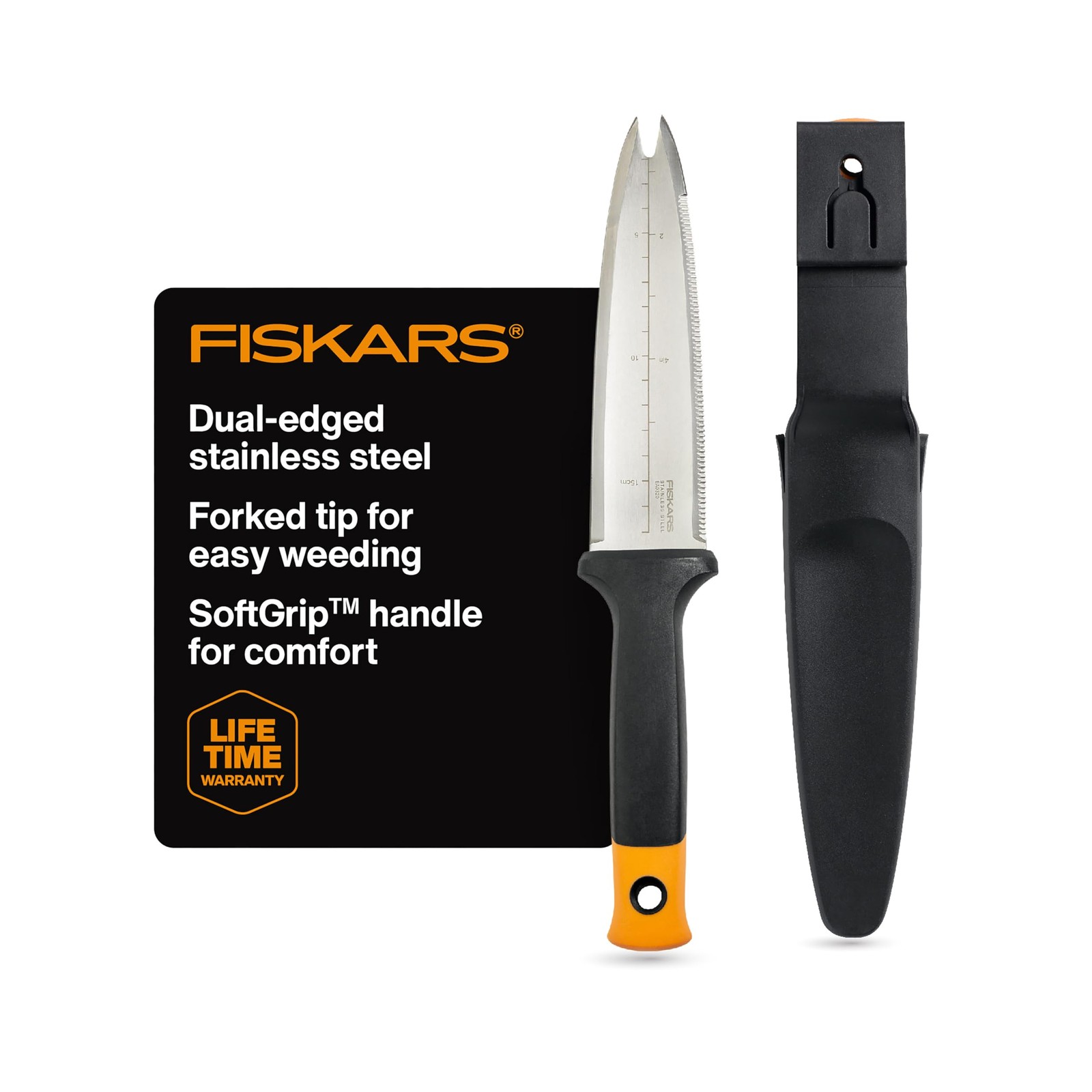 Fiskars Hori Garden Knife with Sheath, Multi-Purpose Heavy 15.9″, Black