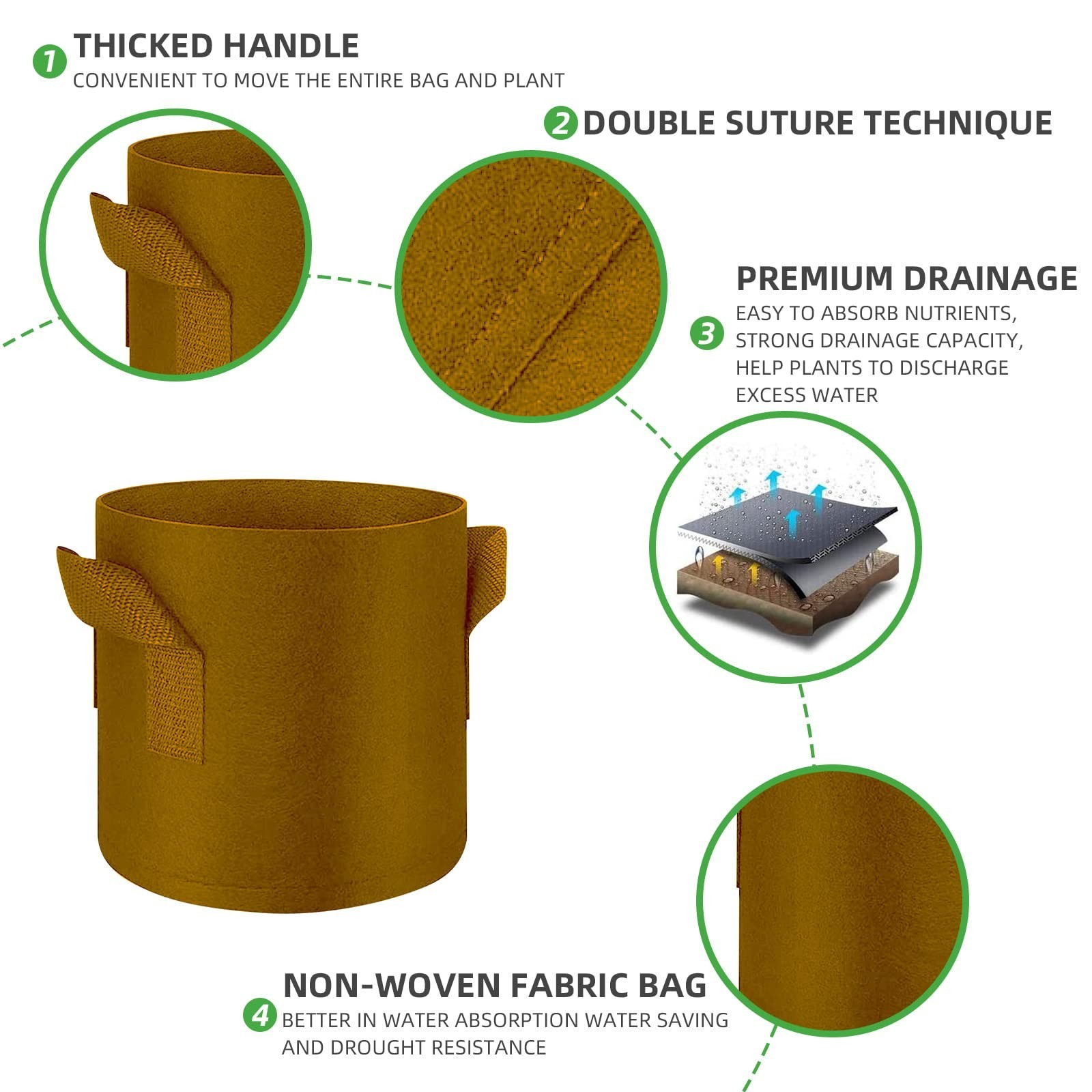 5-Pack 10 Gallon Grow Bags Heavy Duty Thickened Nonwoven Fabric Pots with Han…