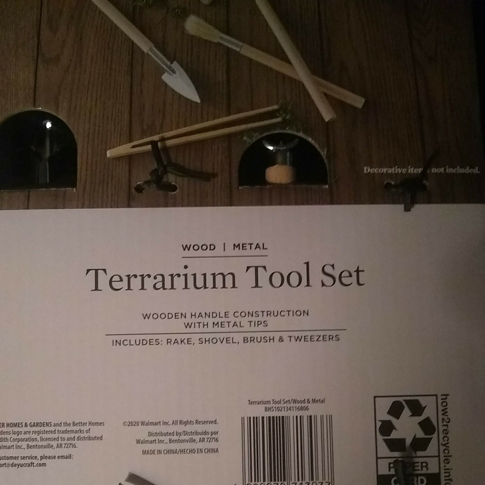 Better Homes & Gardens Terrarium Tool Set Wood Metal Rake Shovel Brush Tweezers!